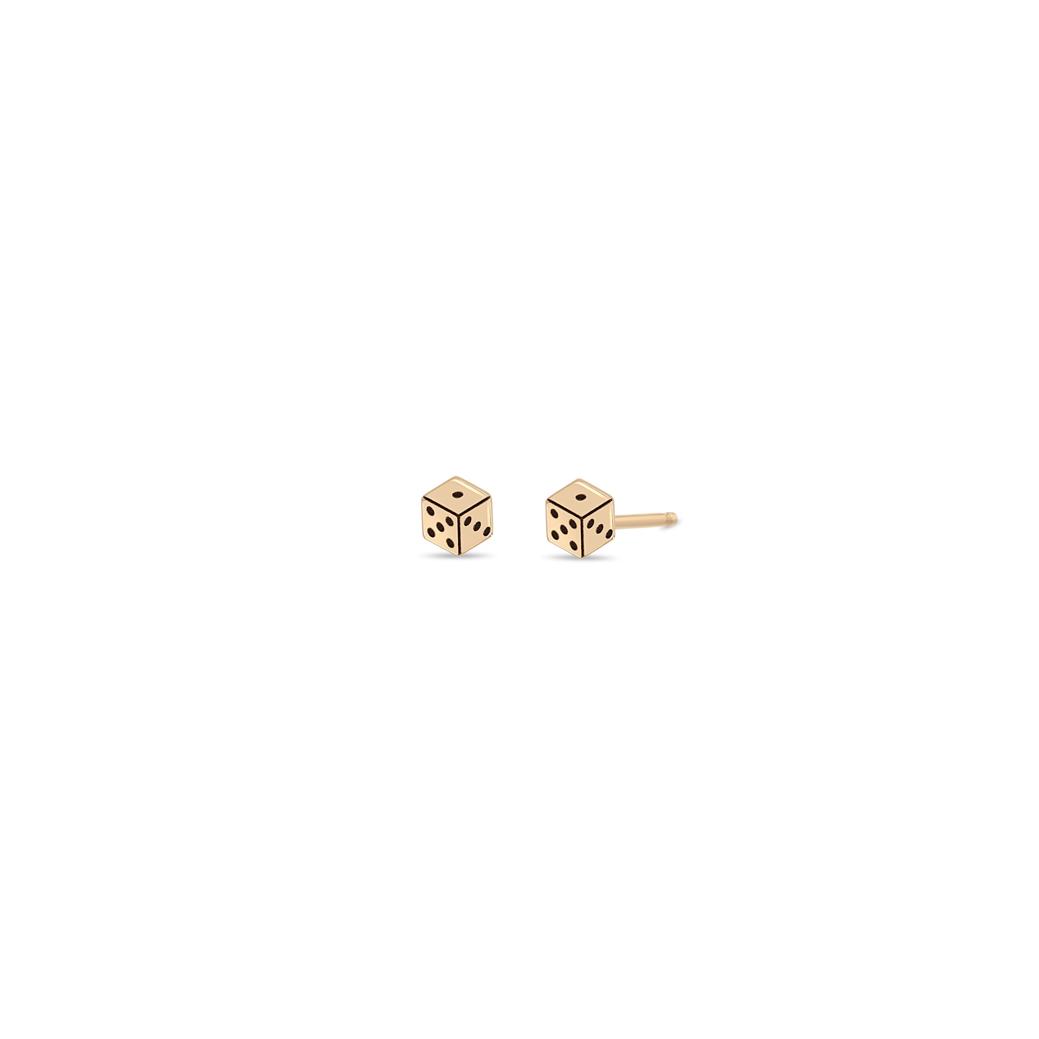 Zoe Chicco 14k rose gold itty bitty dice stud earrings on a white background