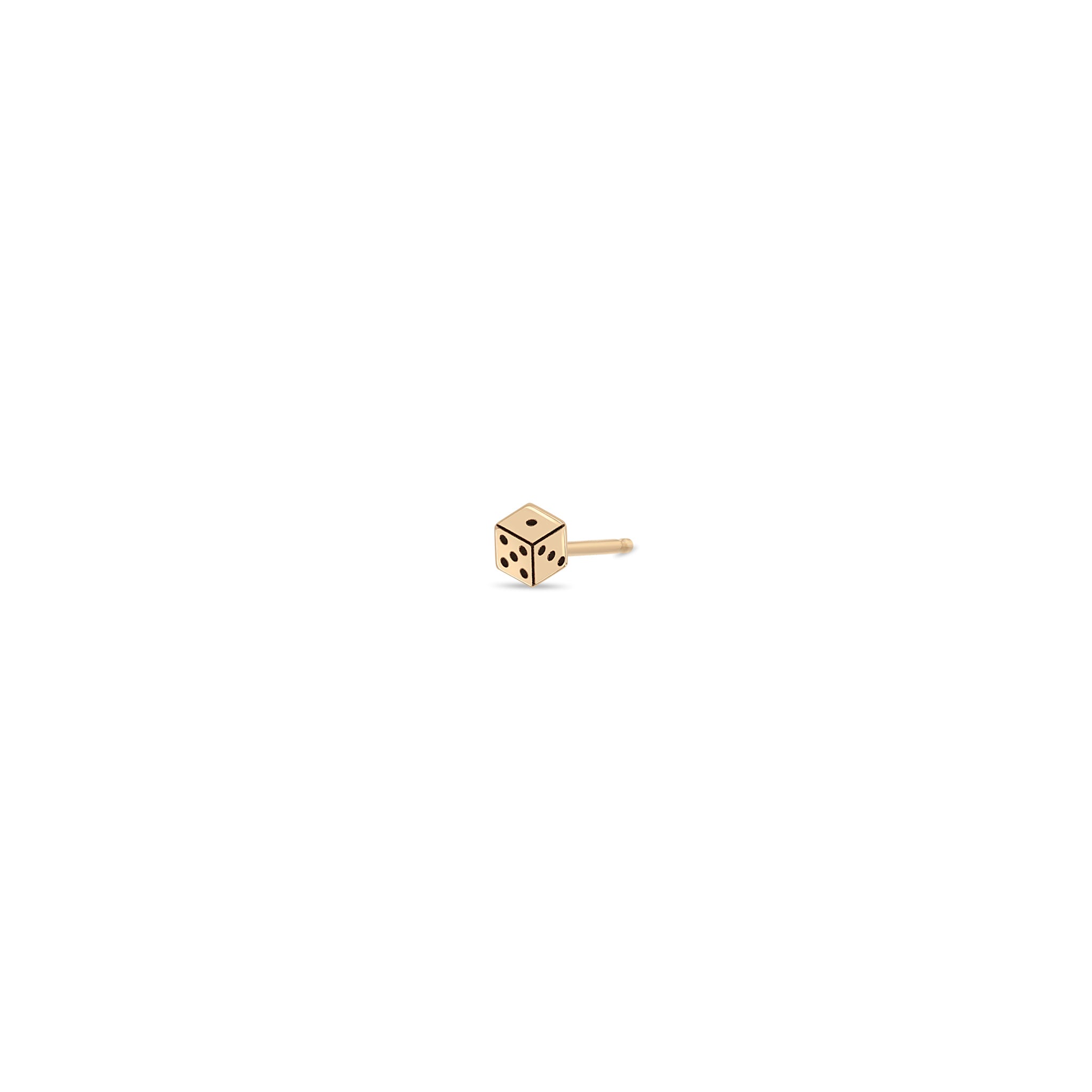 Zoe Chicco 14k rose gold itty bitty dice stud earring on a white background