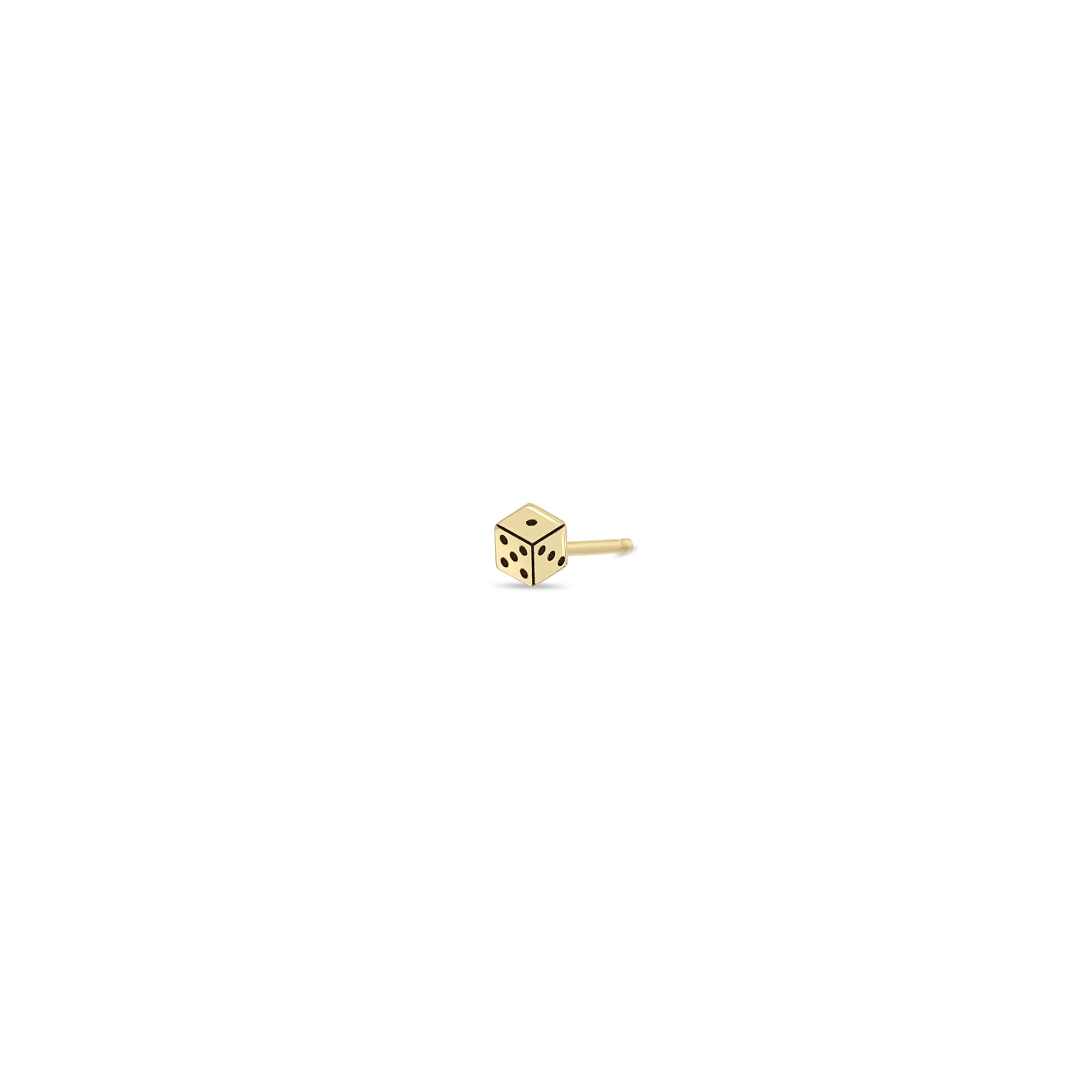 Zoe Chicco 14k gold itty bitty dice stud earring on a white background