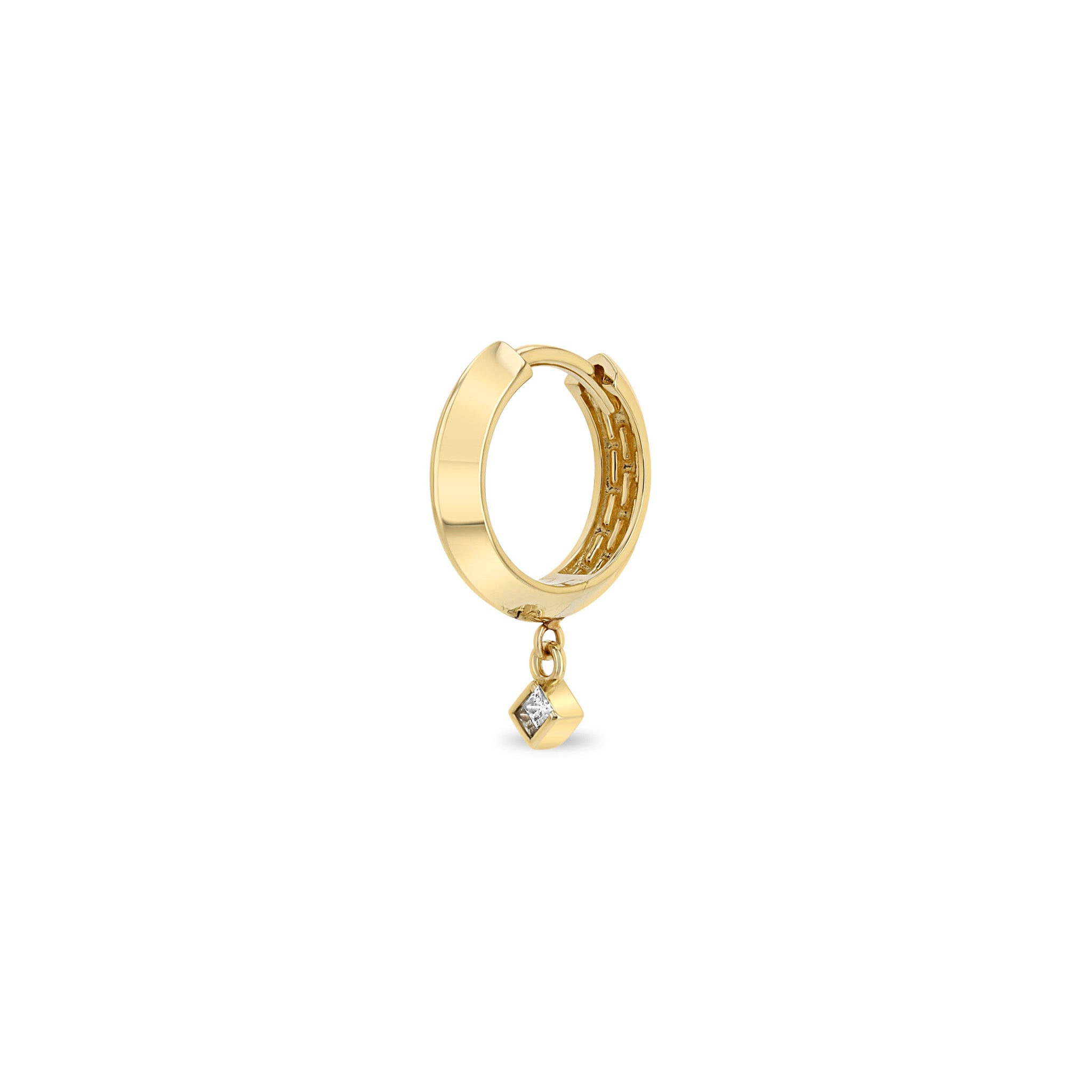 Single Zoë Chicco 14k Gold Dangling Princess Diamond Knife Edge Hinge Huggie Hoop Earring