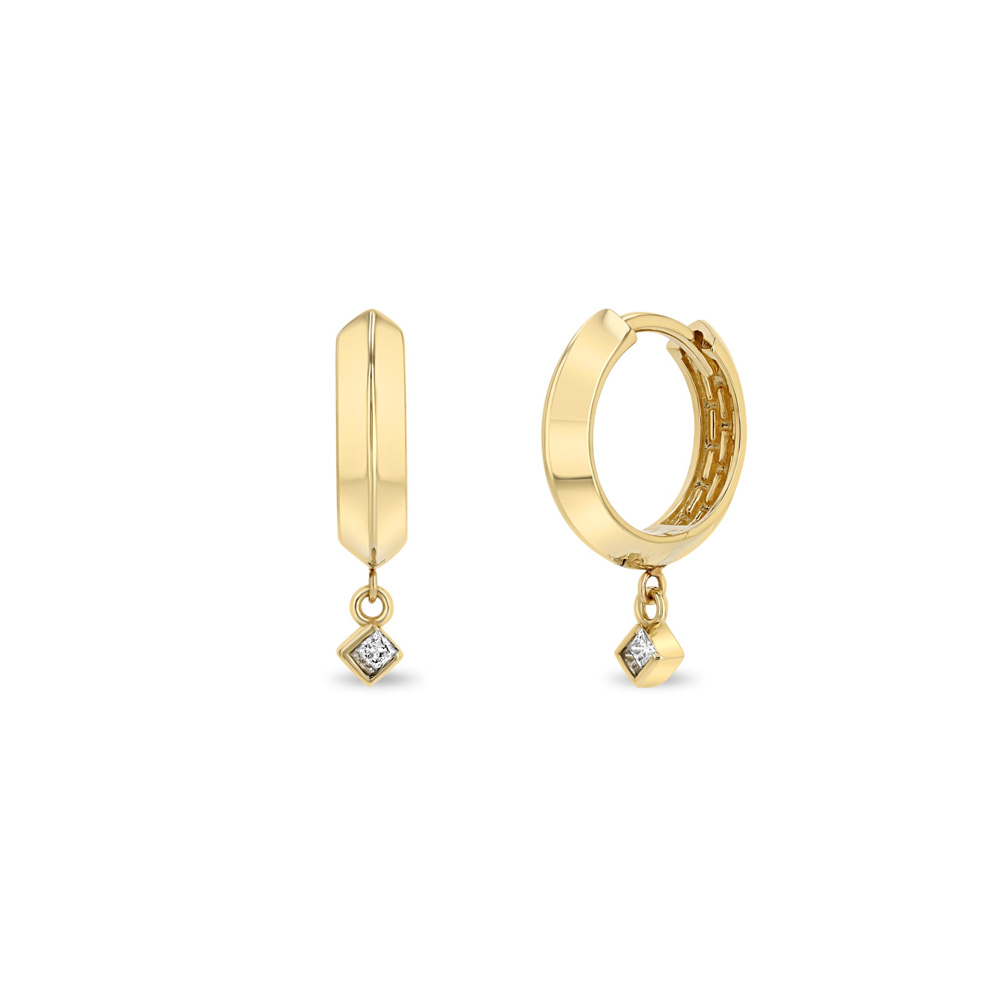 Zoë Chicco 14k Gold Dangling Princess Diamond Knife Edge Hinge Huggie Hoops