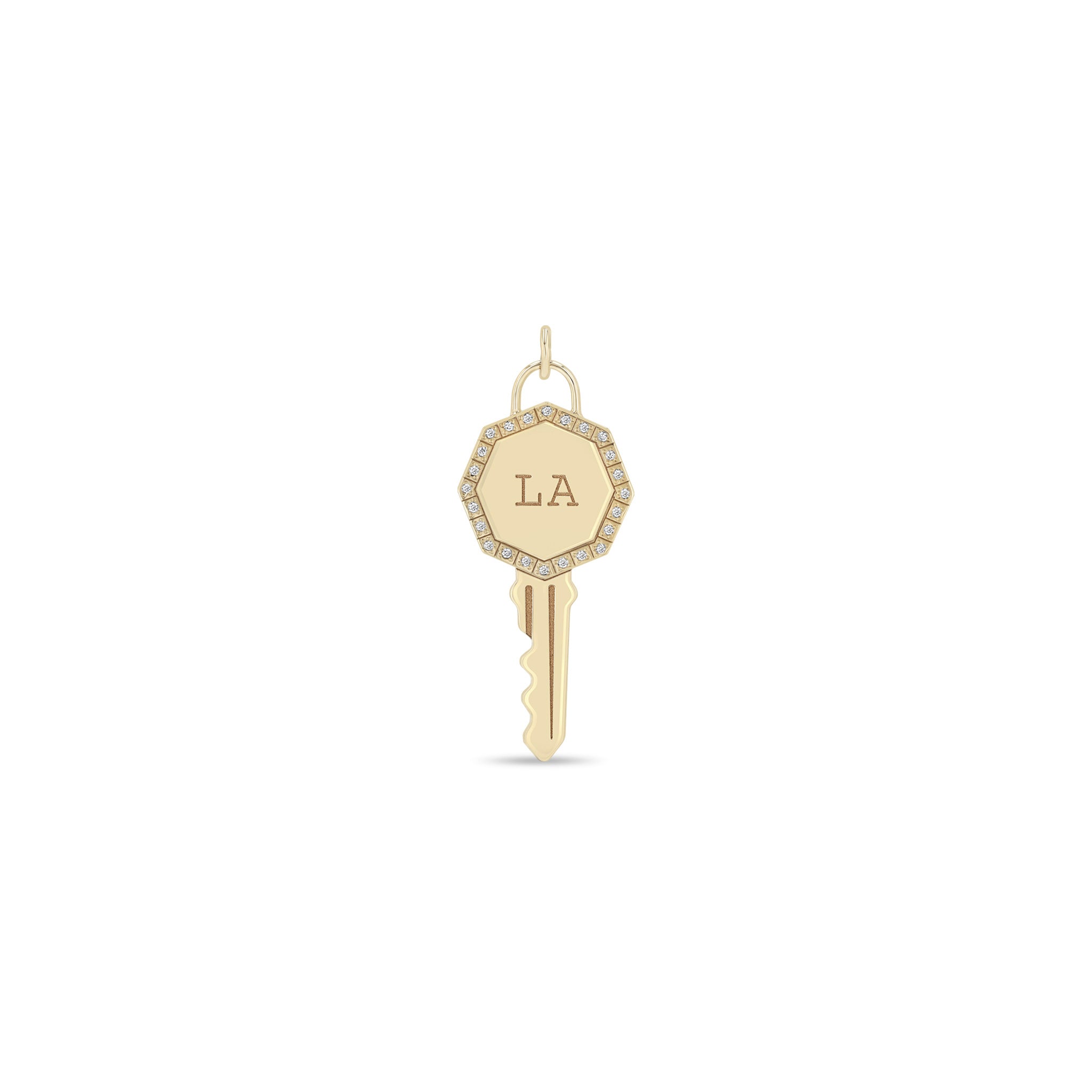 Zoë Chicco 14k Gold Los Angeles "LA" Key Charm Pendant with Diamond Border