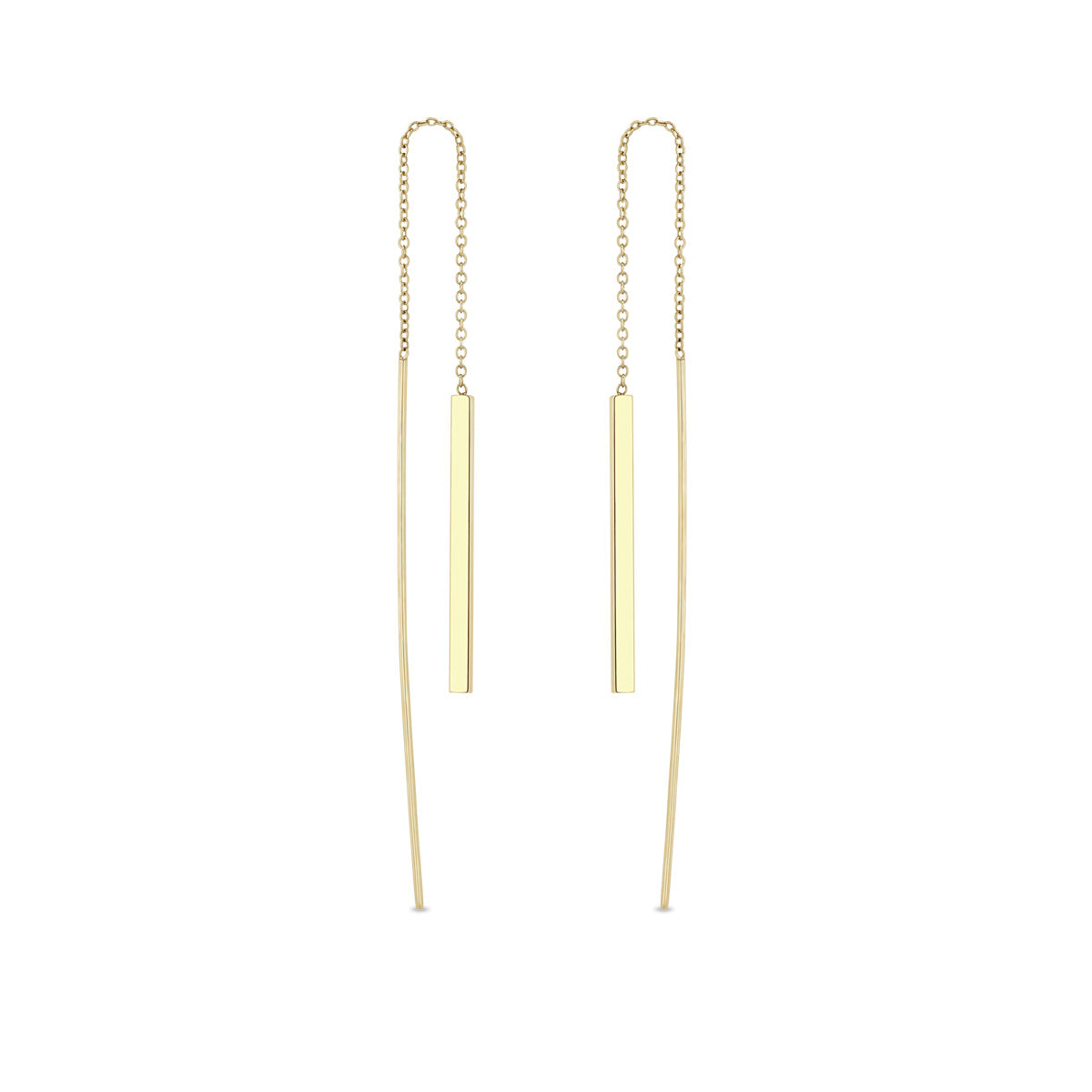 Zoe Chicco 14k gold bar and chain threader earrings on white background