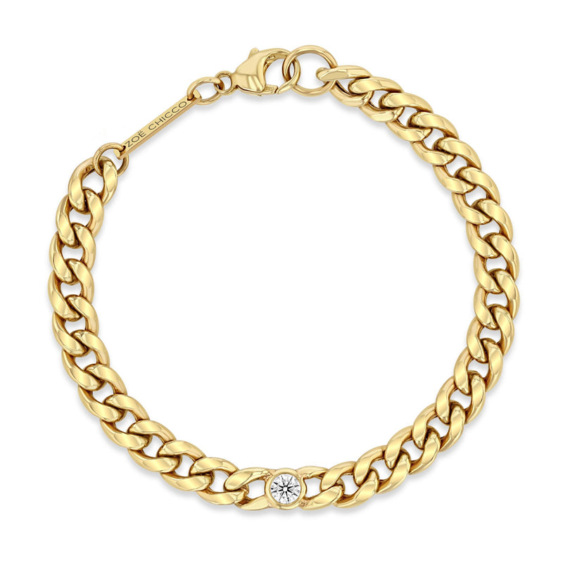 top down view of a Zoë Chicco 14k Gold Large Curb Chain Bracelet with Single Floating Diamond