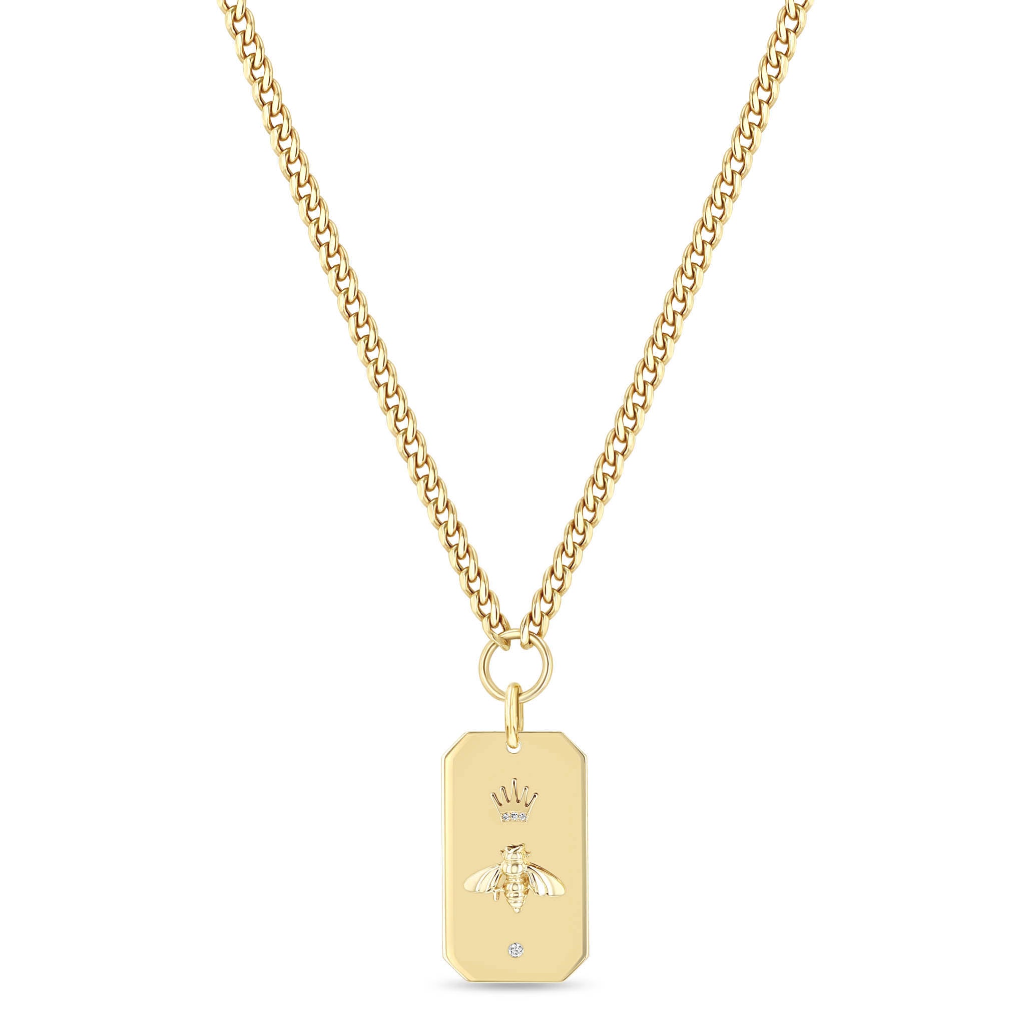 Zoë Chicco 14k Gold Queen Bee Large Square Edge Dog Curb Chain Necklace