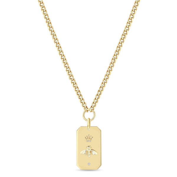Zoë Chicco 14k Gold Queen Bee Large Square Edge Dog Curb Chain Necklace