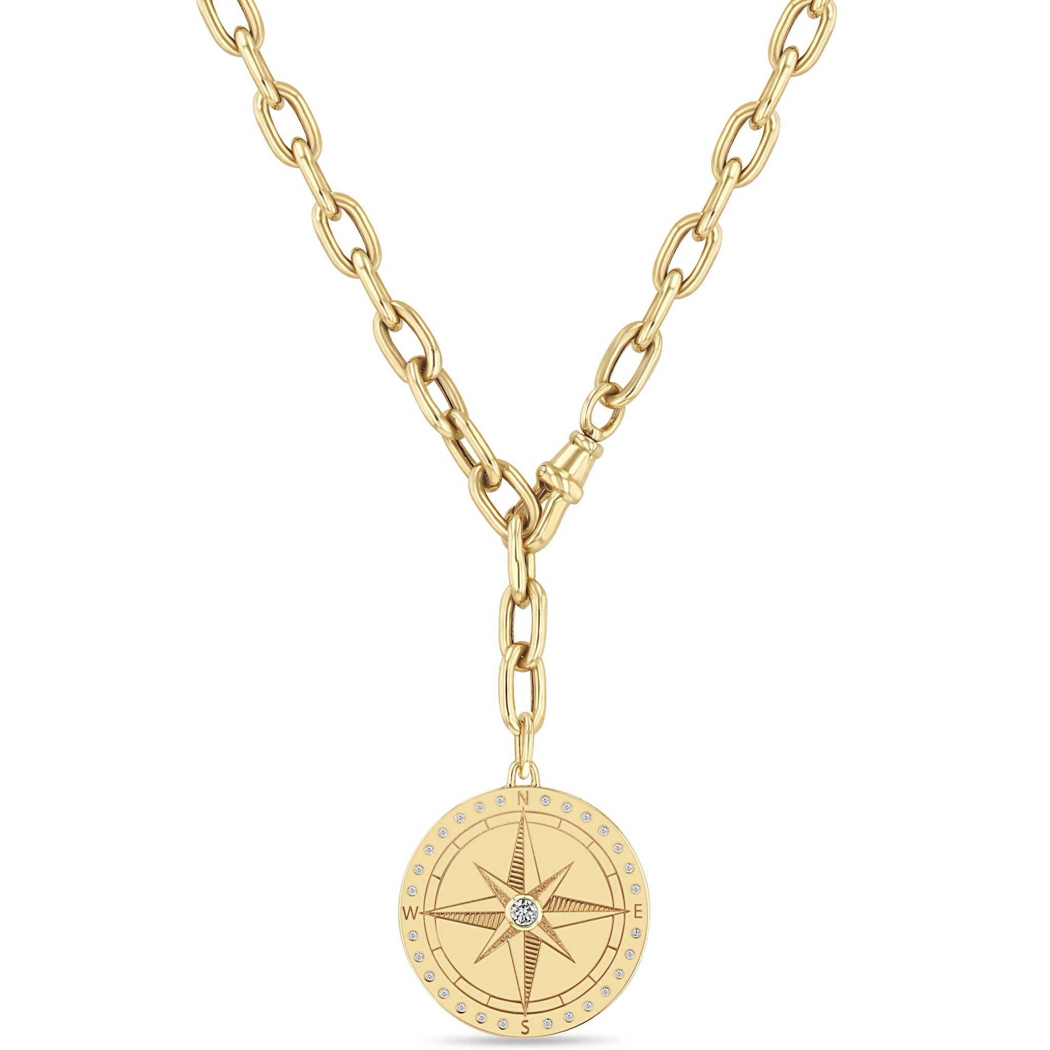 Zoë Chicco 14k Gold Large Compass Medallion Adjustable XL Square Oval