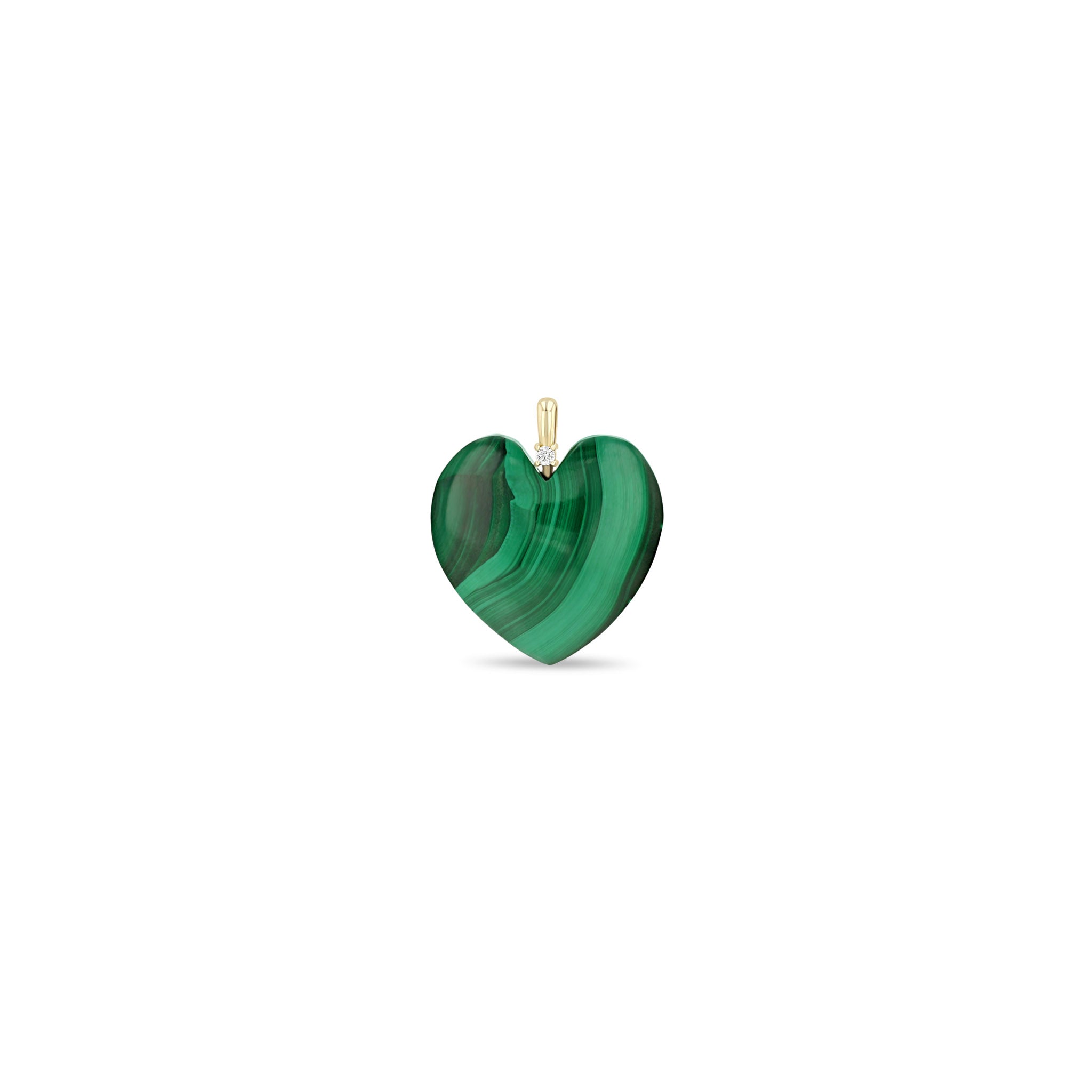 Zoë Chicco 14k Gold Large Malachite Heart with Diamond Bail Charm Pendant