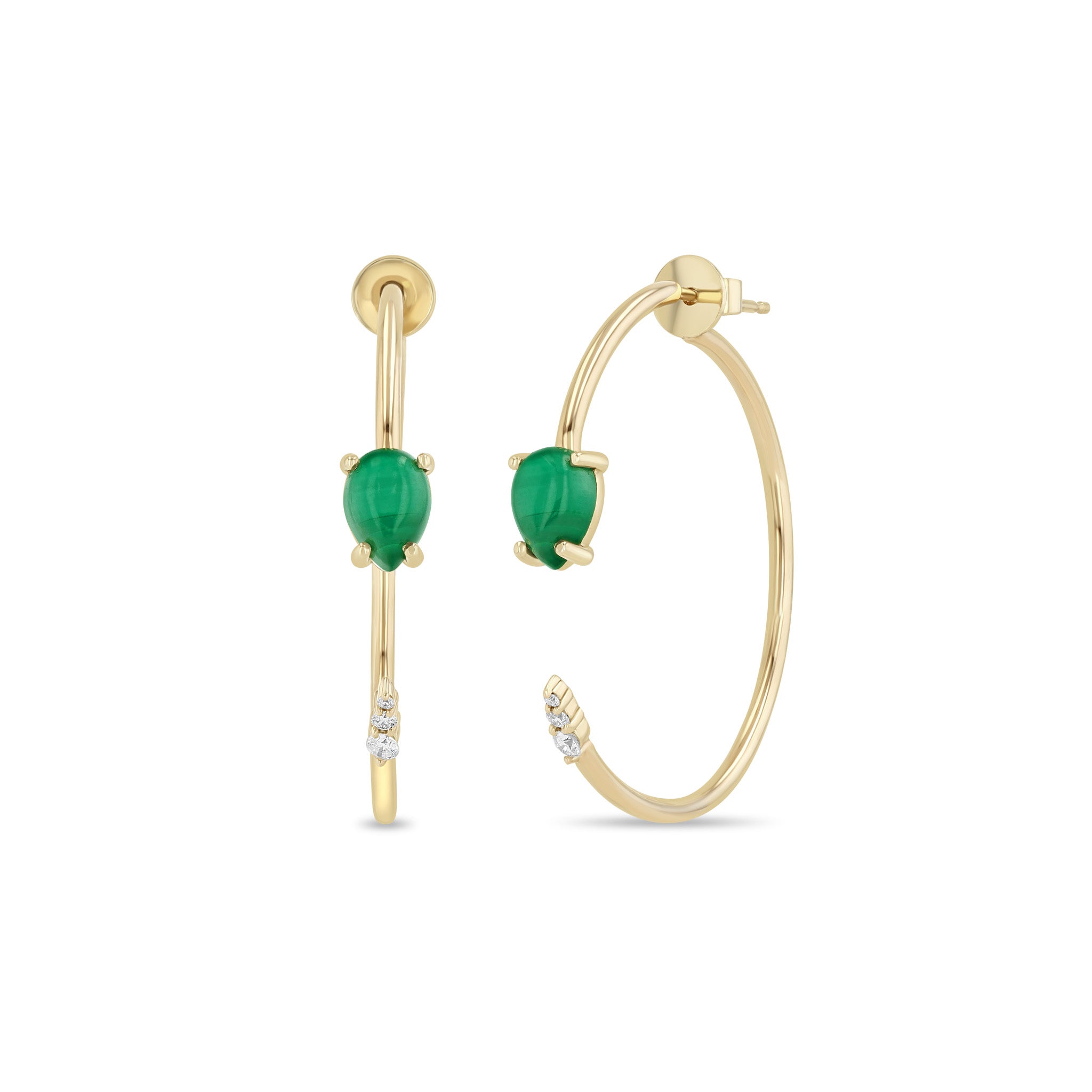 14k Pear Malachite & Diamond Jacket Hoop Earrings