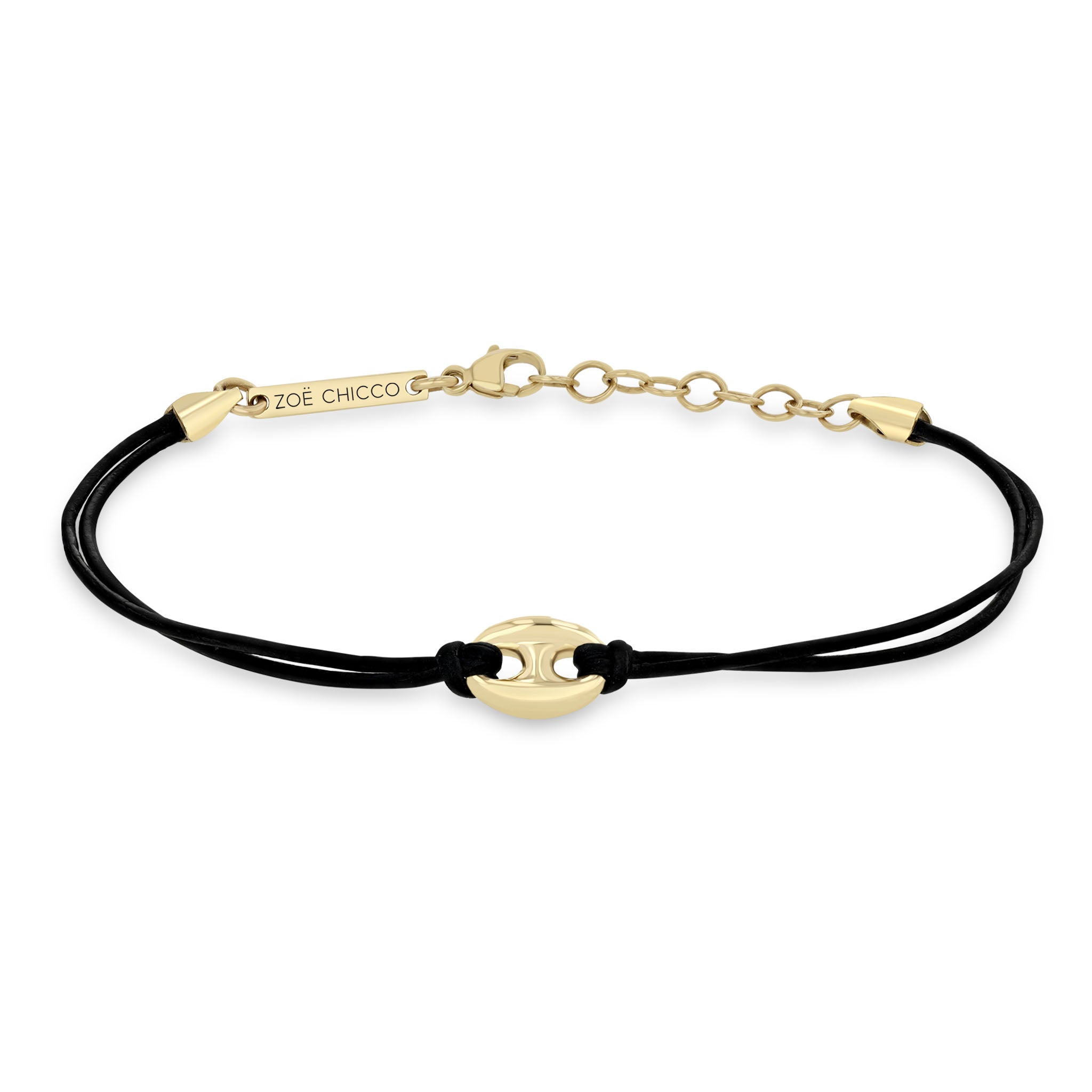 Zoë Chicco 14k Gold Large Mariner Link Leather Cord Bracelet – ZOË