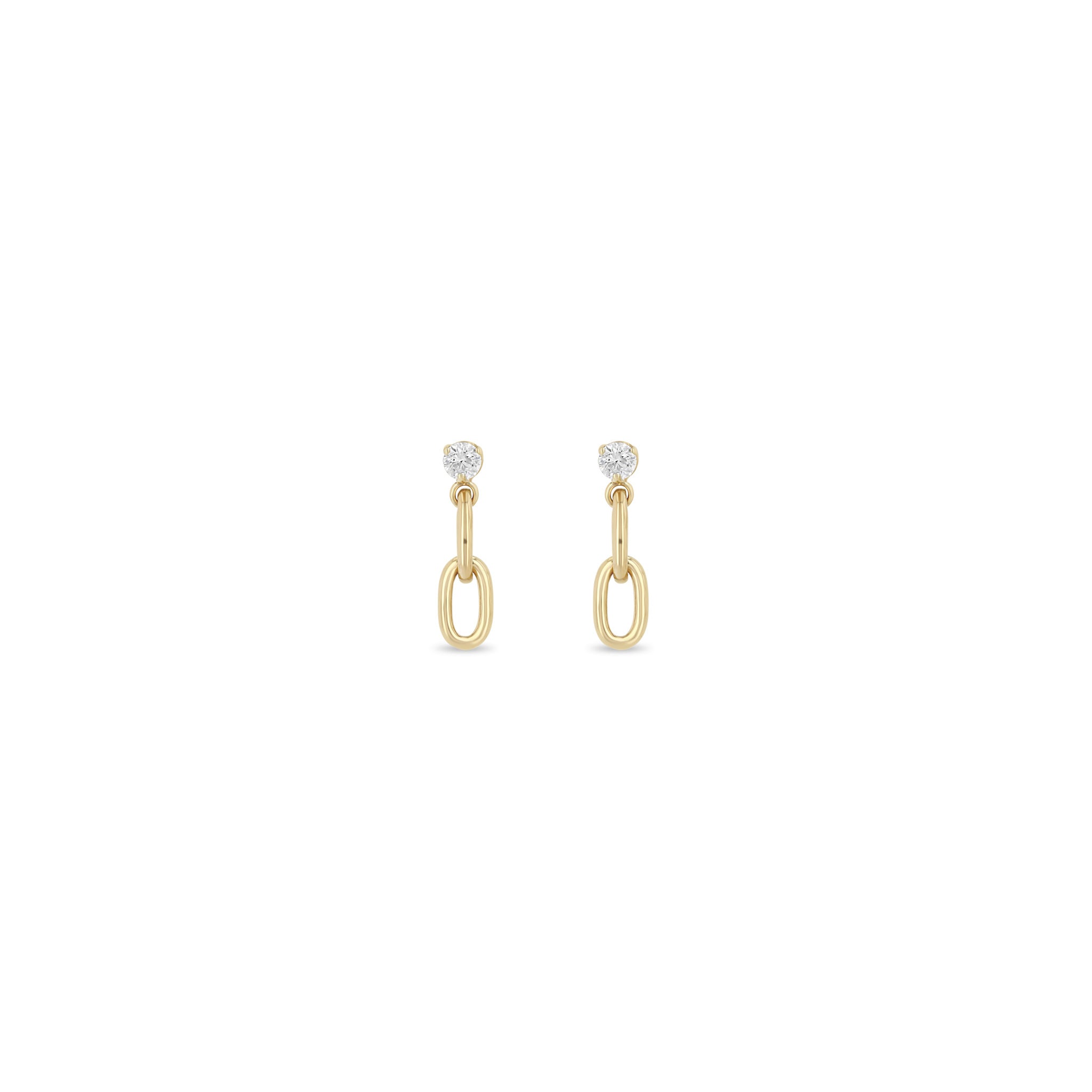 Zoë Chicco 14k Gold Prong Diamond & Large Square Oval 2 Link Drop Earrings with Diamonds at the Top