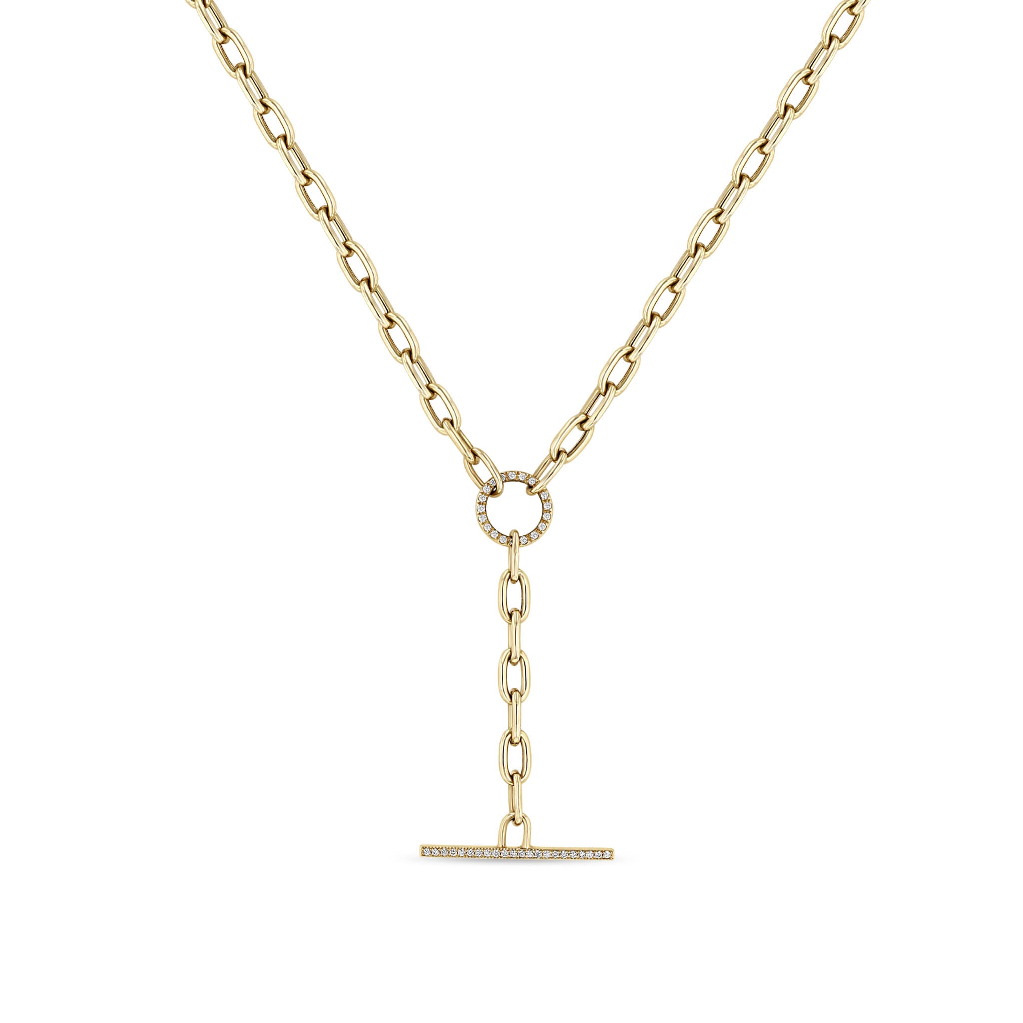 Zoë (Zoe) Chicco 14k Gold Large Square Oval Chain Lariat with Diamond Faux Toggle