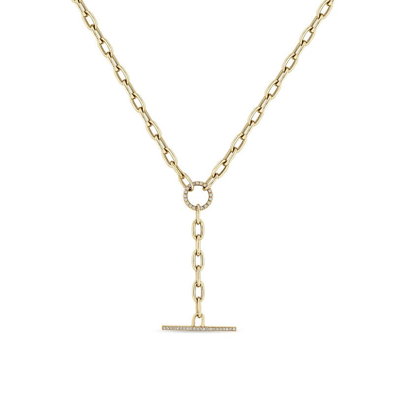 Zoë (Zoe) Chicco 14k Gold Large Square Oval Chain Lariat with Diamond Faux Toggle