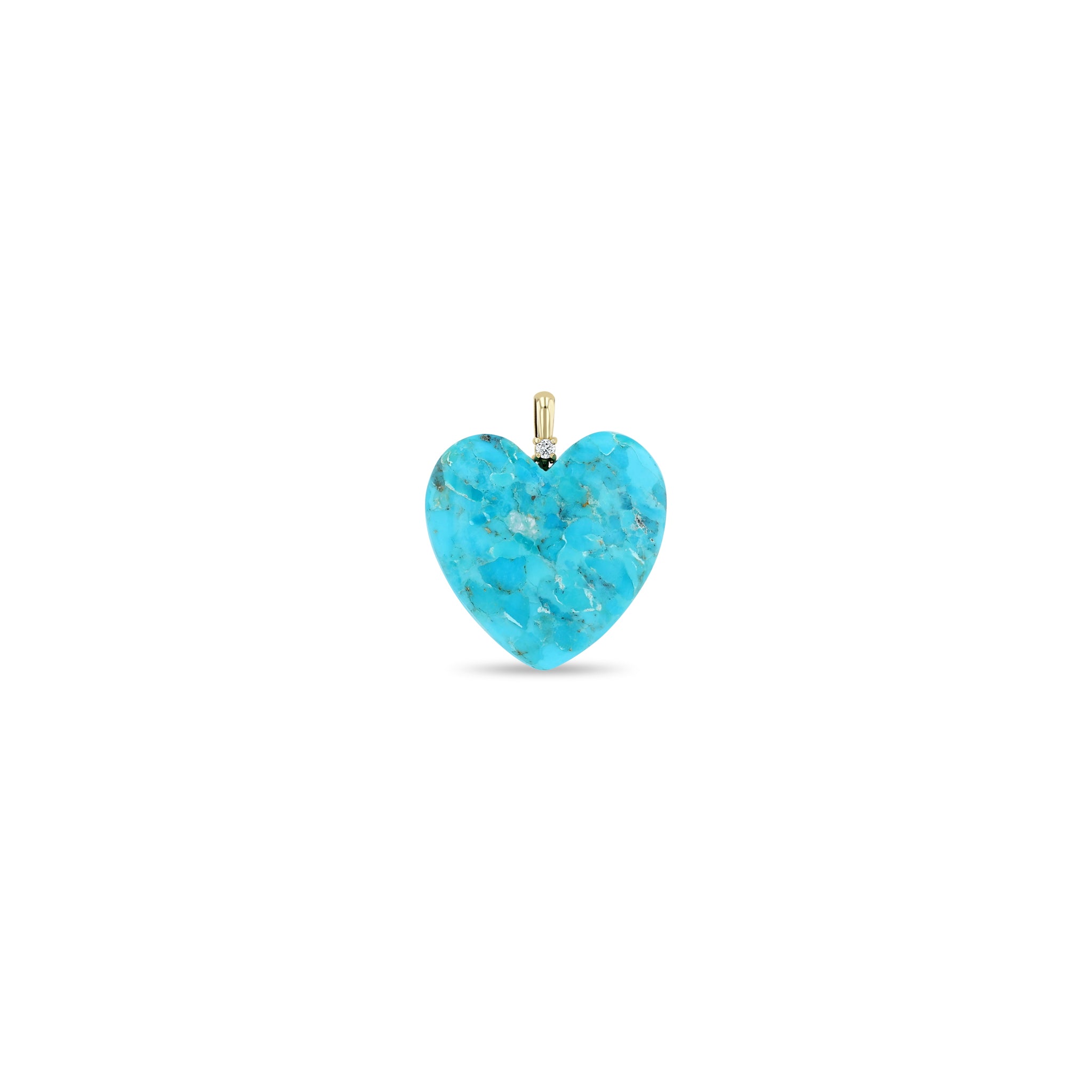 Zoe Chicco 14k gold Single Large Turquoise Heart with Diamond Bail Charm Pendant on a white background