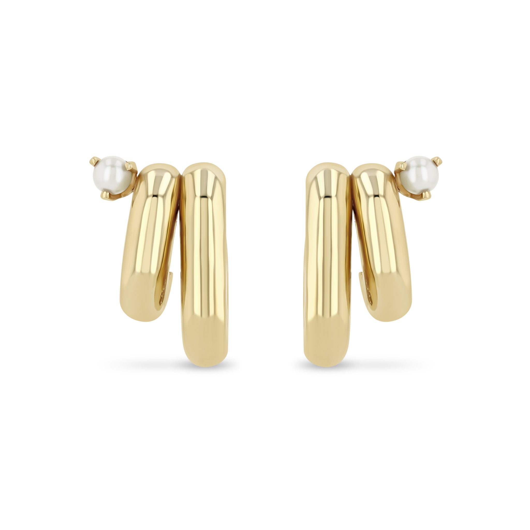 Zoë Chicco 14k Gold Pearl Mixed Double Tube Split Oval Hoop