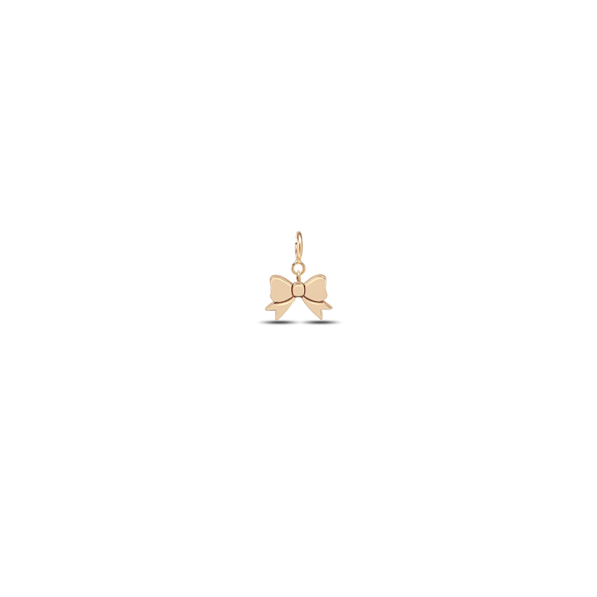 Zoe Chicco 14k rose gold midi bitty bow charm on a white background