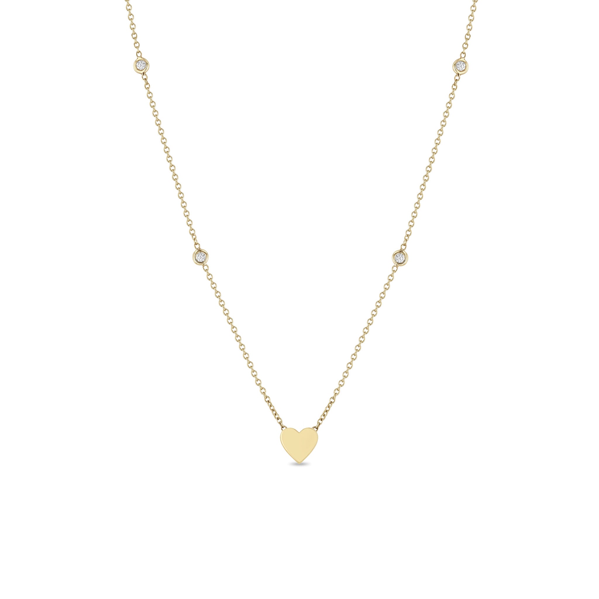 Zoë Chicco 14k Yellow Gold Midi Bitty Heart & Floating Diamond Station Necklace