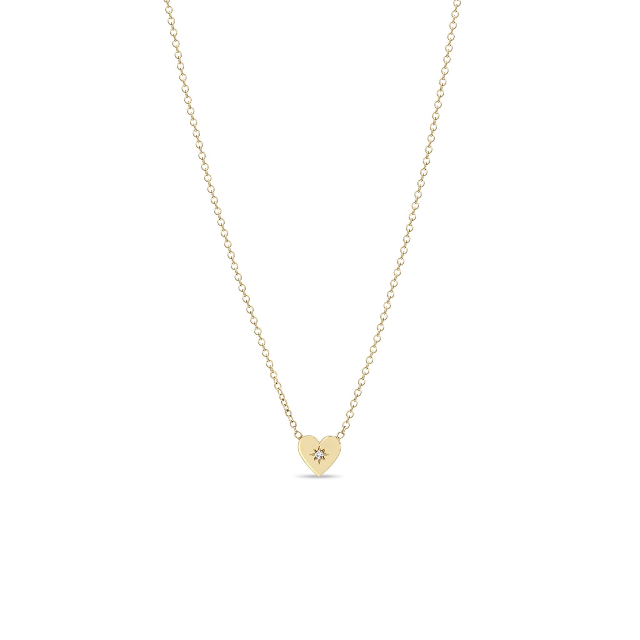 Zoë Chicco 14k Gold Midi Bitty Star Set Diamond Heart Necklace