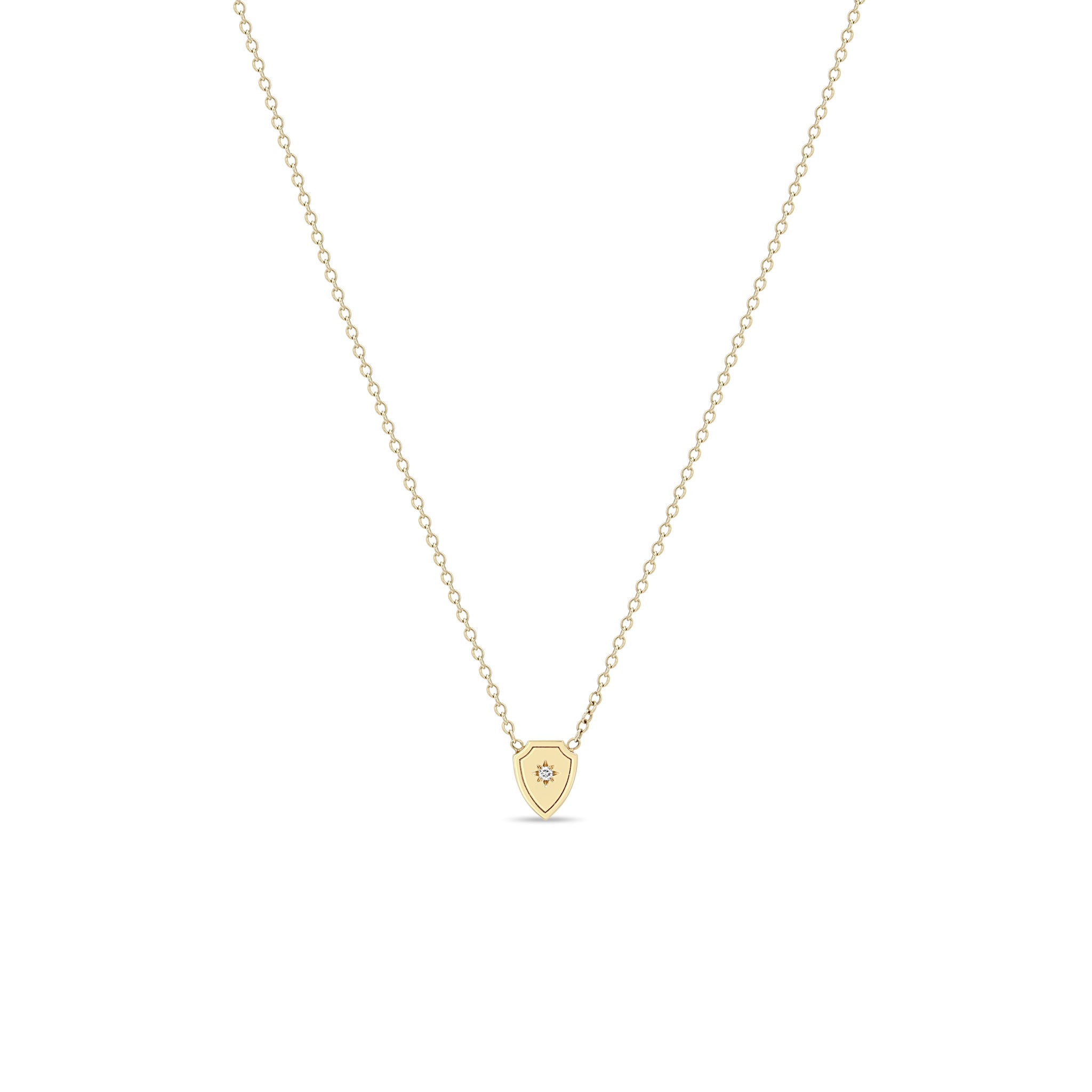 Zoë Chicco 14k Gold Midi Bitty Star Set Diamond Shield Necklace