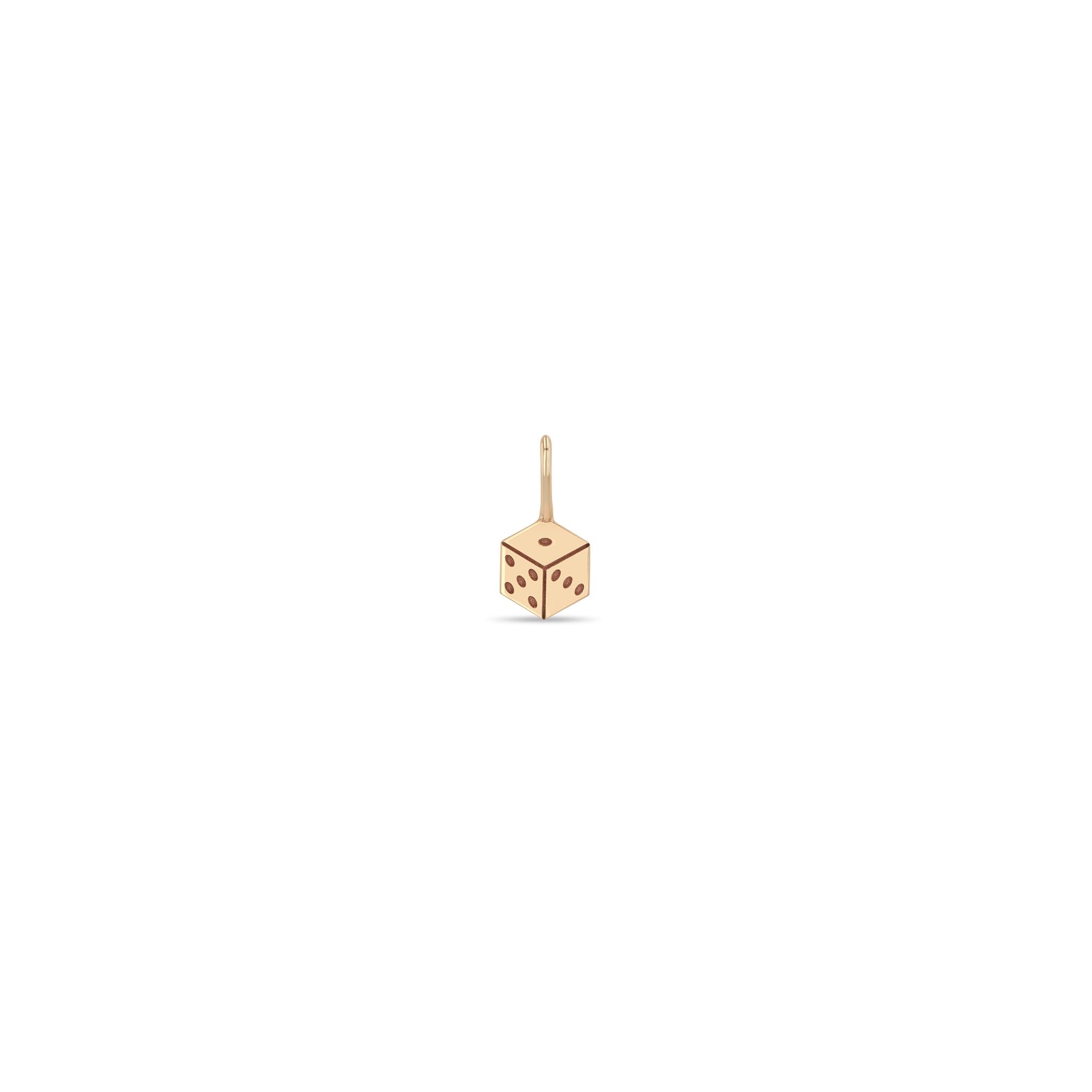 Zoe Chicco 14k rose gold midi bitty dice charm on a white background