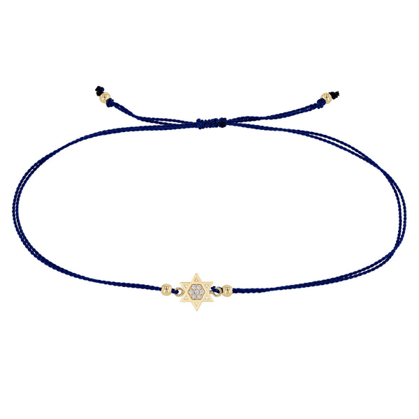 Zoë Chicco 14k Gold Midi Bitty Pavé Diamond Star of David Navy Blue Cord Bracelet