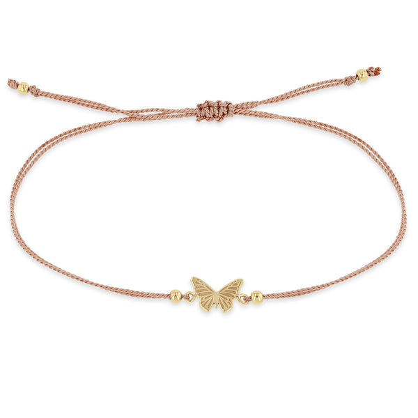 Zoë Chicco 14k Gold Midi Bitty Butterfly Light Pink Cord Bracelet