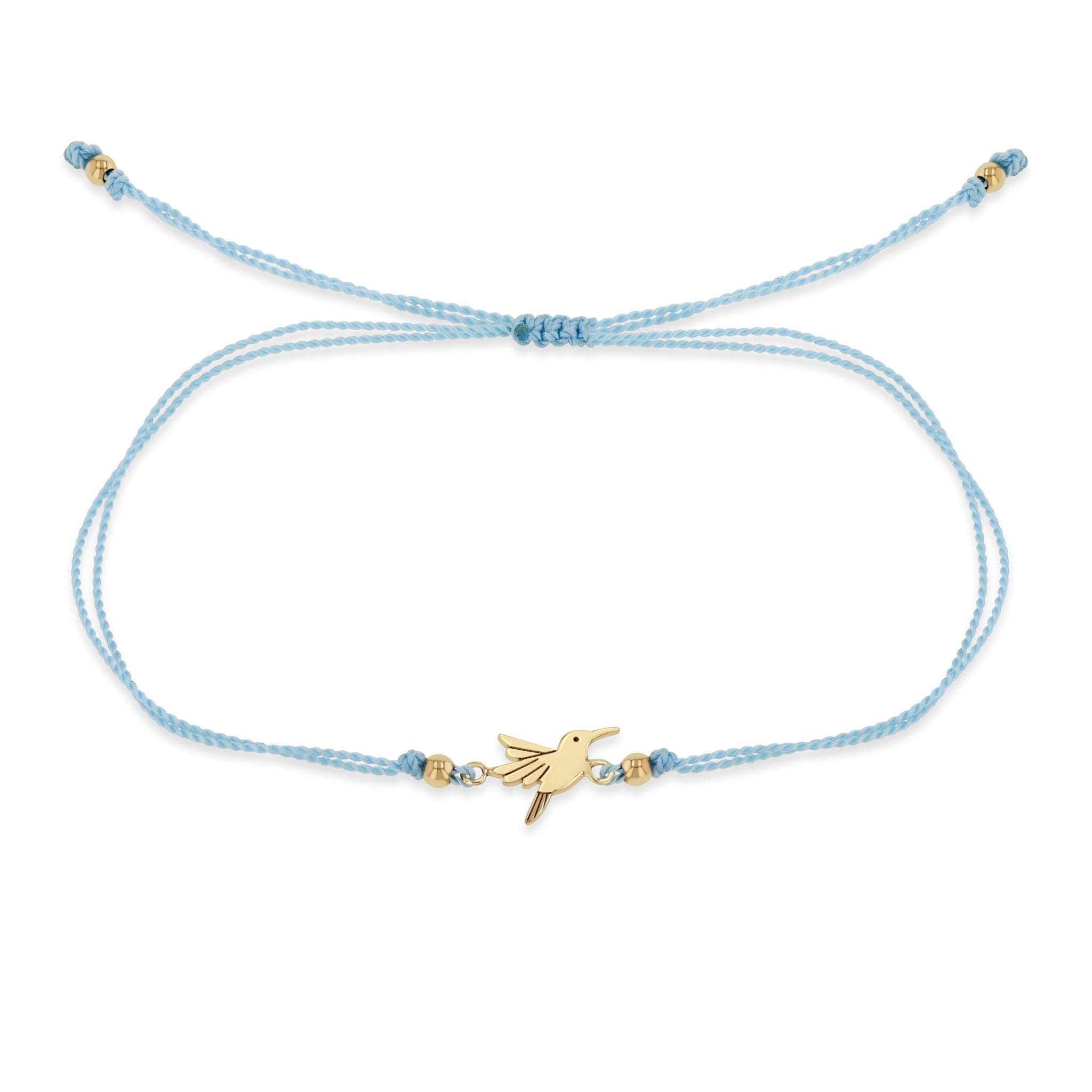 Zoë Chicco 14k Gold Midi Bitty Hummingbird Cord Bracelet in Turquoise Blue