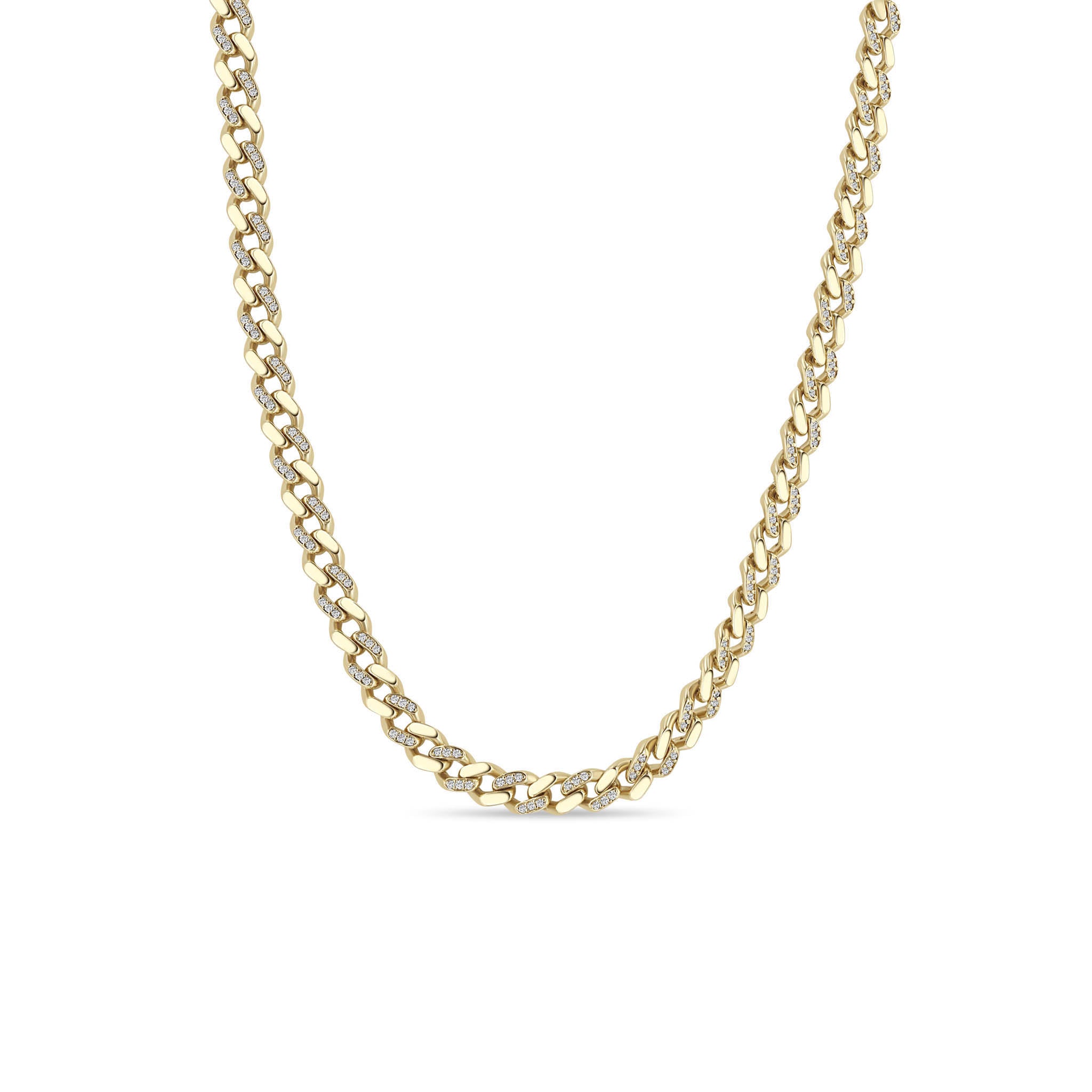 14k Gold & Alternating Pavé Diamond Medium Curb Chain Necklace