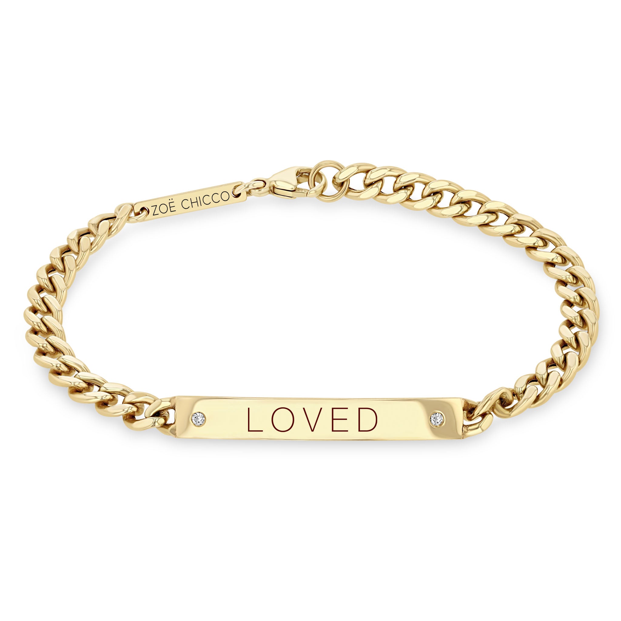 Zoë Chicco 14k Medium Curb Chain Personalized ID Bracelet with 2 Diamonds