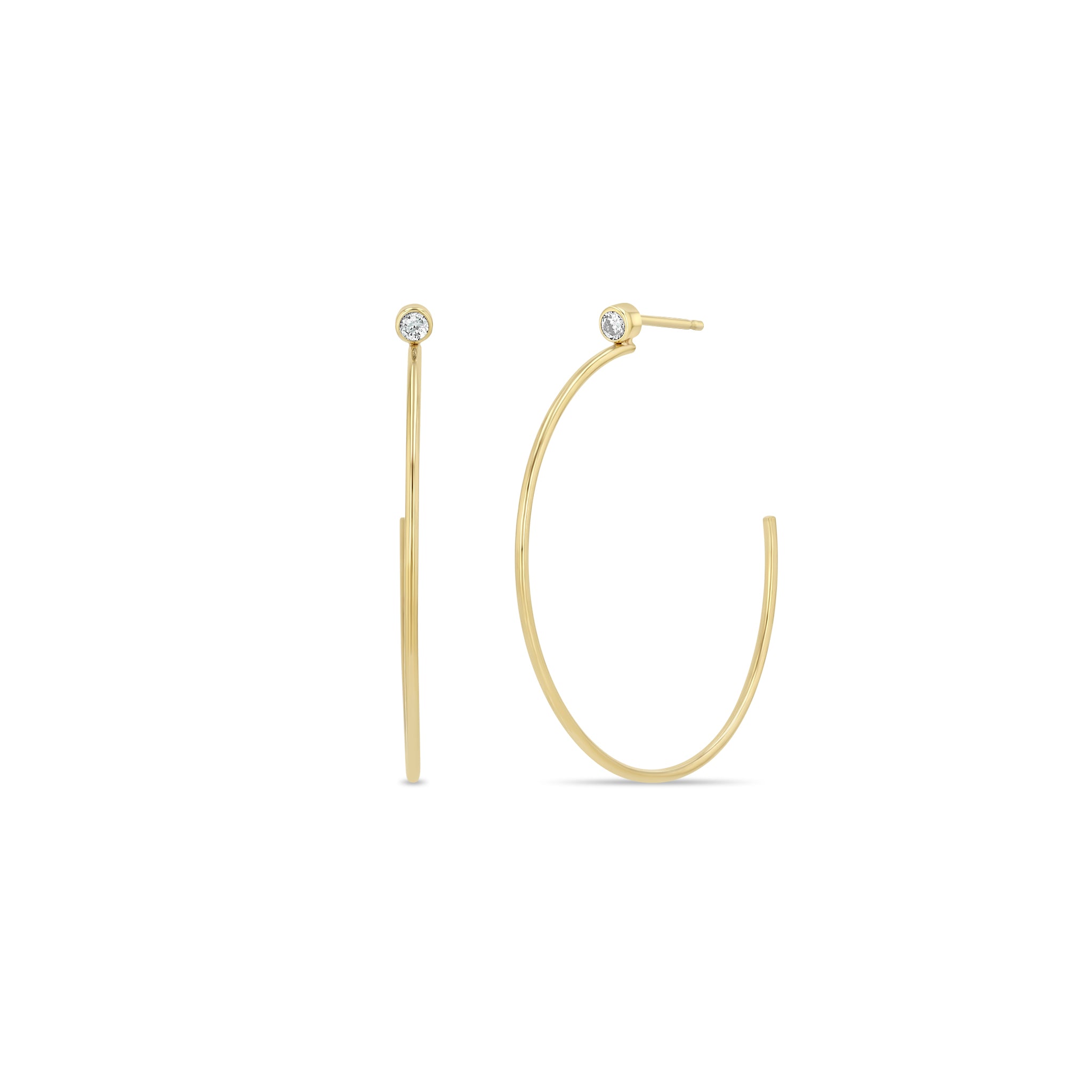 Zoë Chicco 14k Gold Diamond Bezel Medium Hoop Earrings on a white background