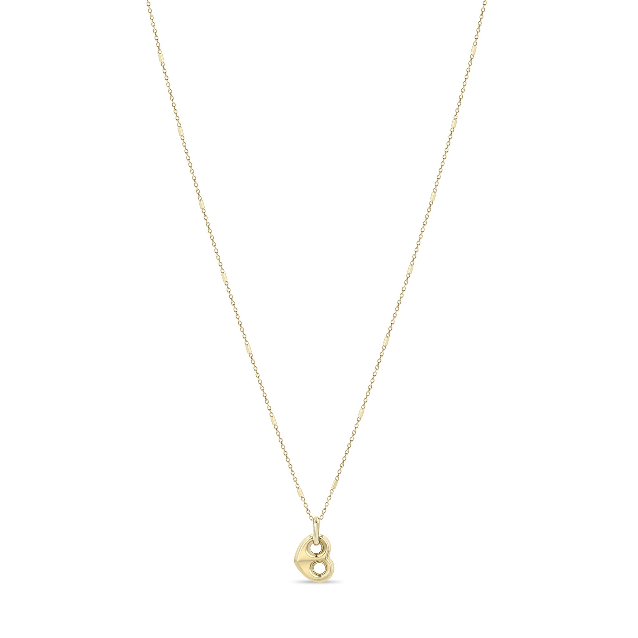 Zoe Chicco 14k gold chain necklace with a single heart shaped mariner link on a white background