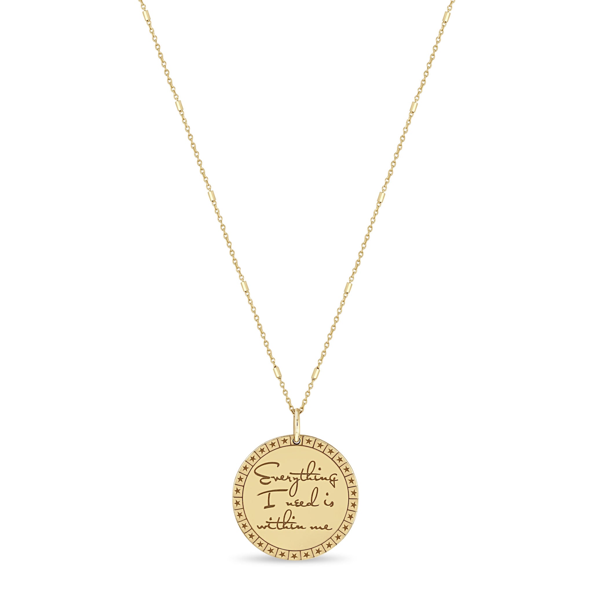 Zoë Chicco 14k Yellow Gold Medium Mantra with Star Border Necklace