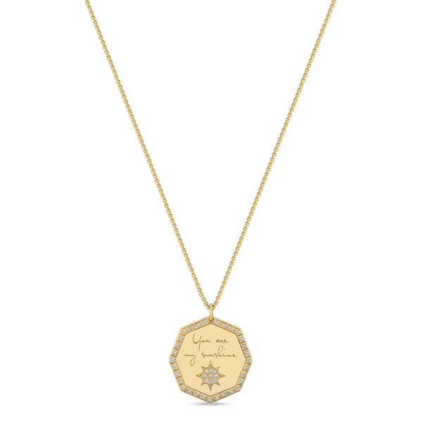 Zoë Chicco 14k Gold Medium "You are my sunshine" Diamond Octagon Mantra Box Chain Necklace