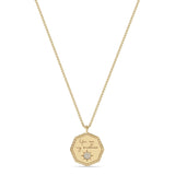 Zoë Chicco 14k Gold Medium "You are my sunshine" Diamond Octagon Mantra Box Chain Necklace with Plain Line and Dot Border