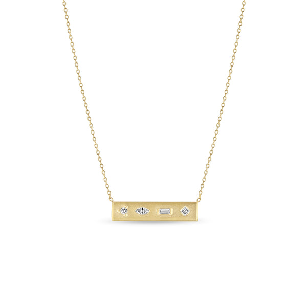 Zoë Chicco 14k Diamond Mosaic Brushed Gold Horizontal Bar Necklace