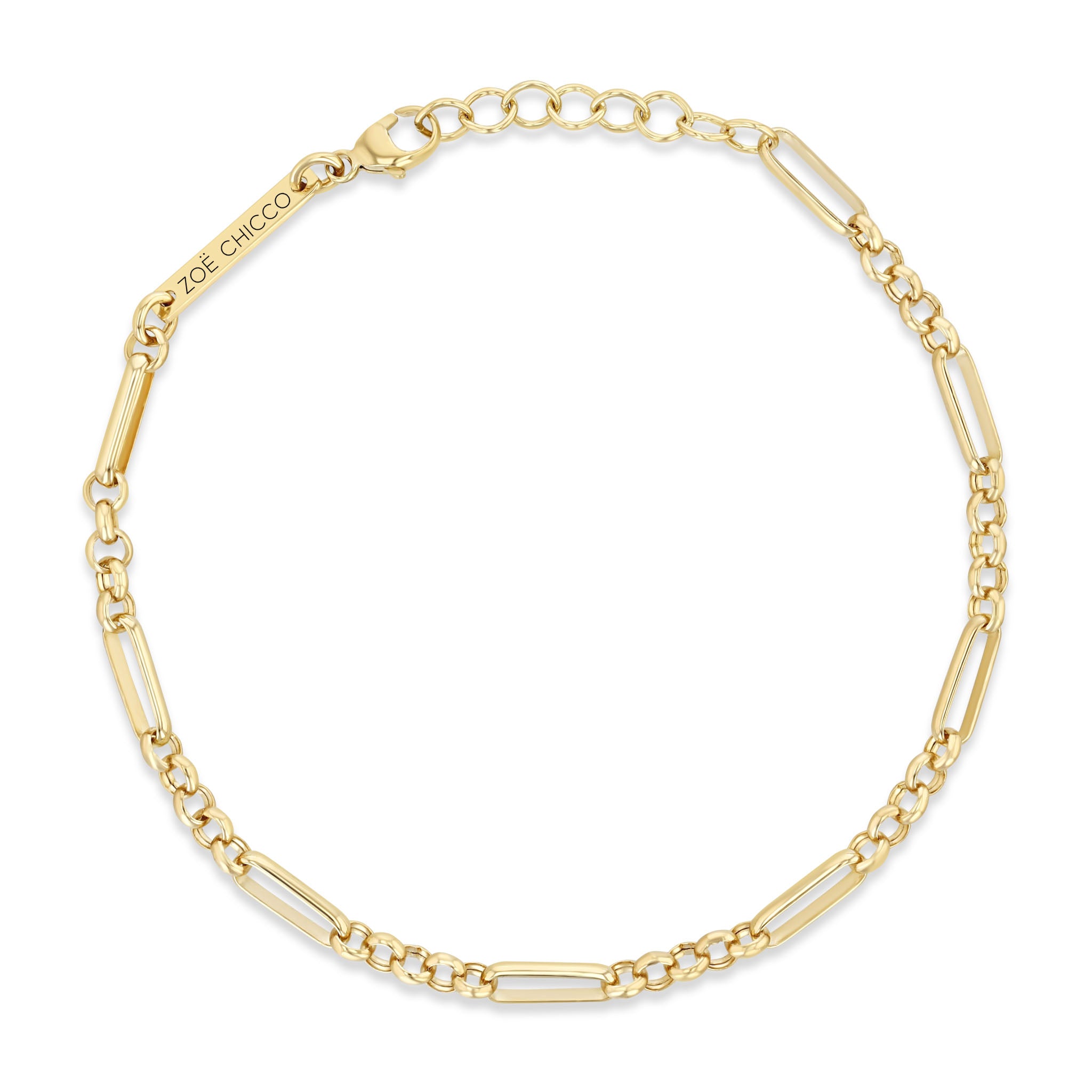 top down view of a Zoë Chicco 14k Gold Medium Paperclip Rolo Chain Bracelet