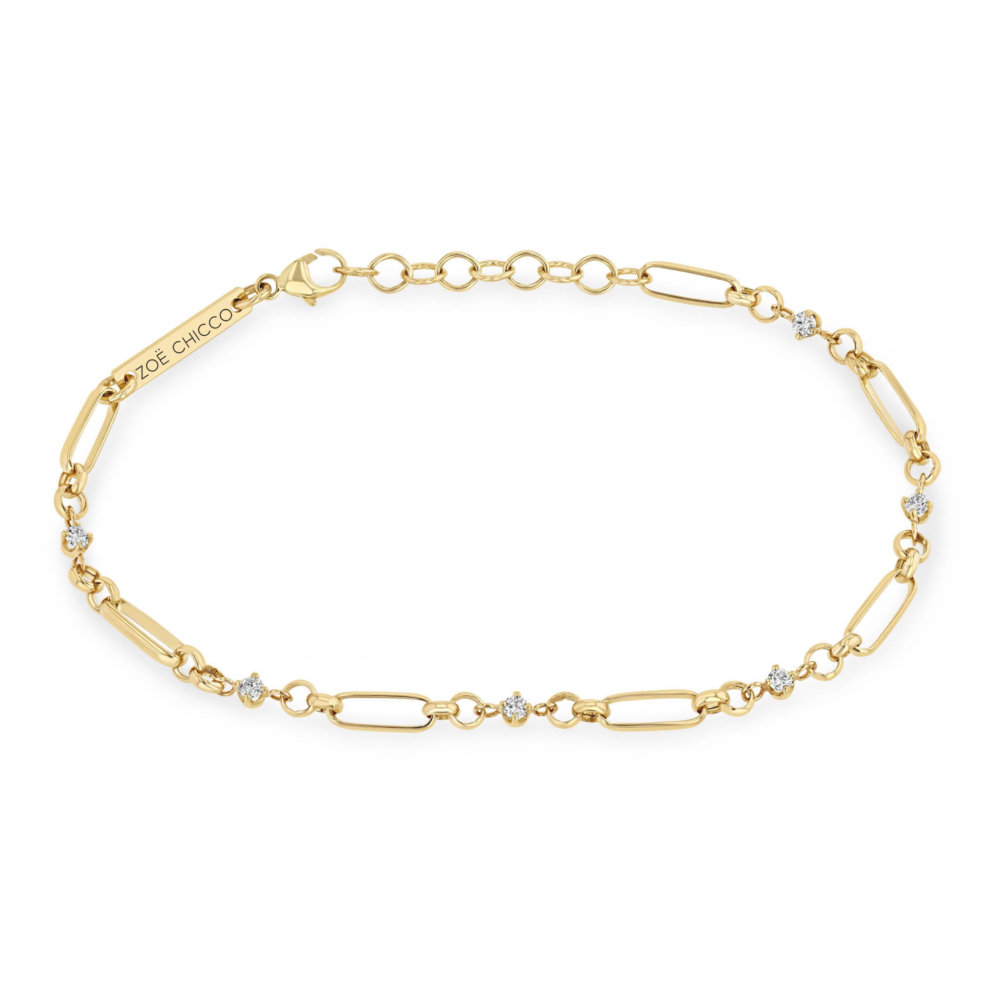 Zoë Chicco 14k Gold Linked Prong Diamond & Medium Paperclip Rolo Chain Bracelet