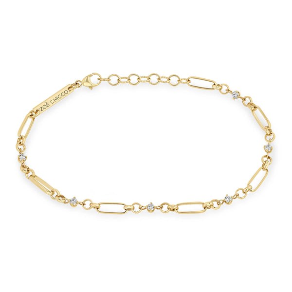 Zoë Chicco 14k Gold Linked Prong Diamond & Medium Paperclip Rolo Chain Bracelet
