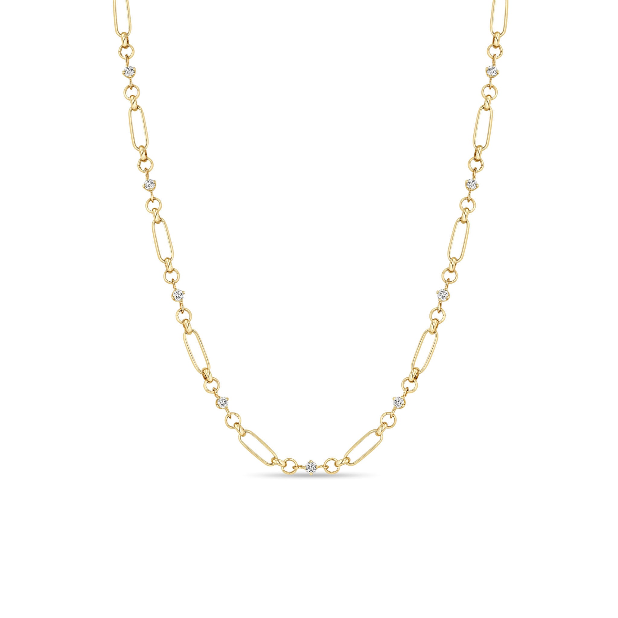 Zoë Chicco 14k Gold Linked Prong Diamond & Medium Paperclip Rolo Chain Necklace