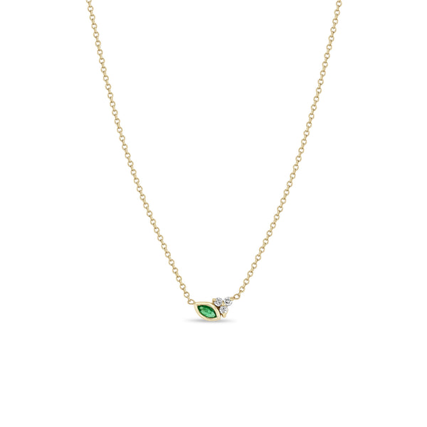 Zoë Chicco 14k Gold Marquise Emerald & Prong Diamond Trio Necklace