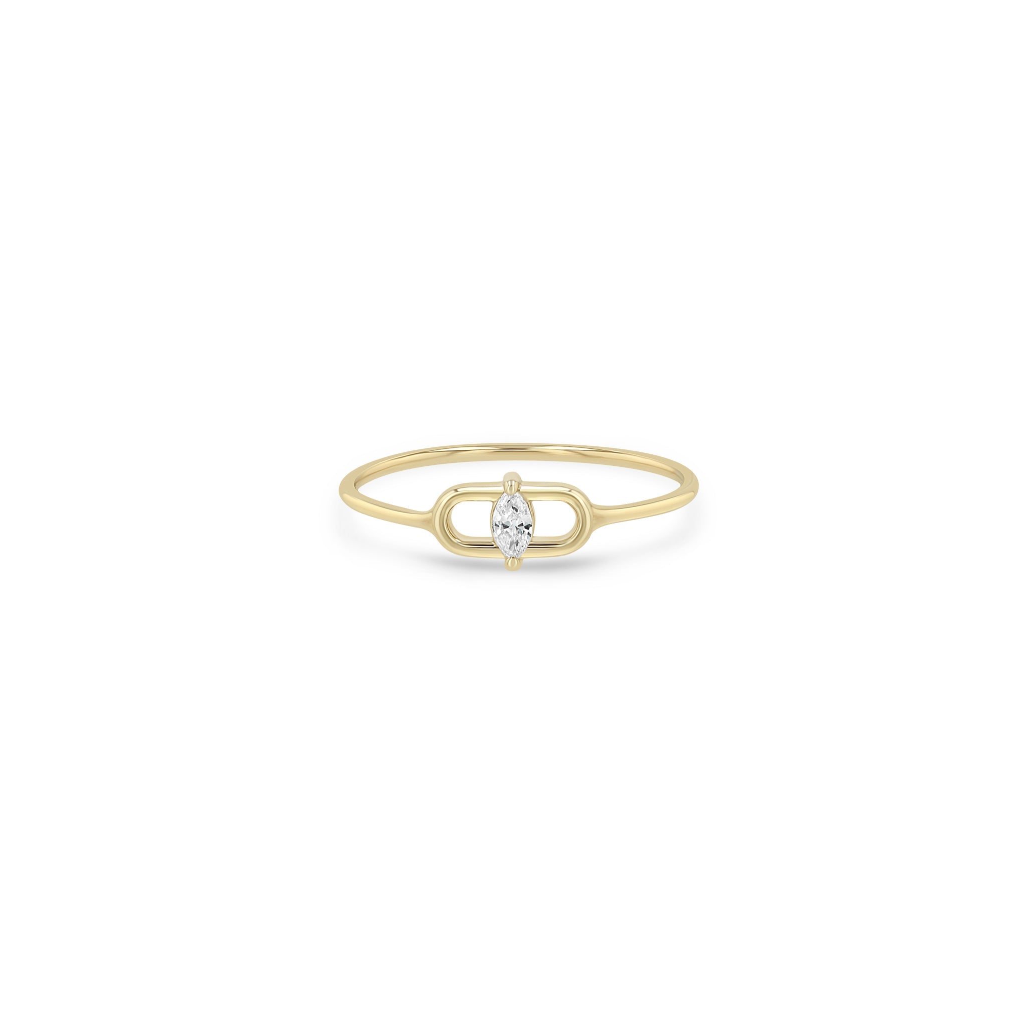 Zoe Chicco 14k Gold open link ring with a small diamond in the center on a white background