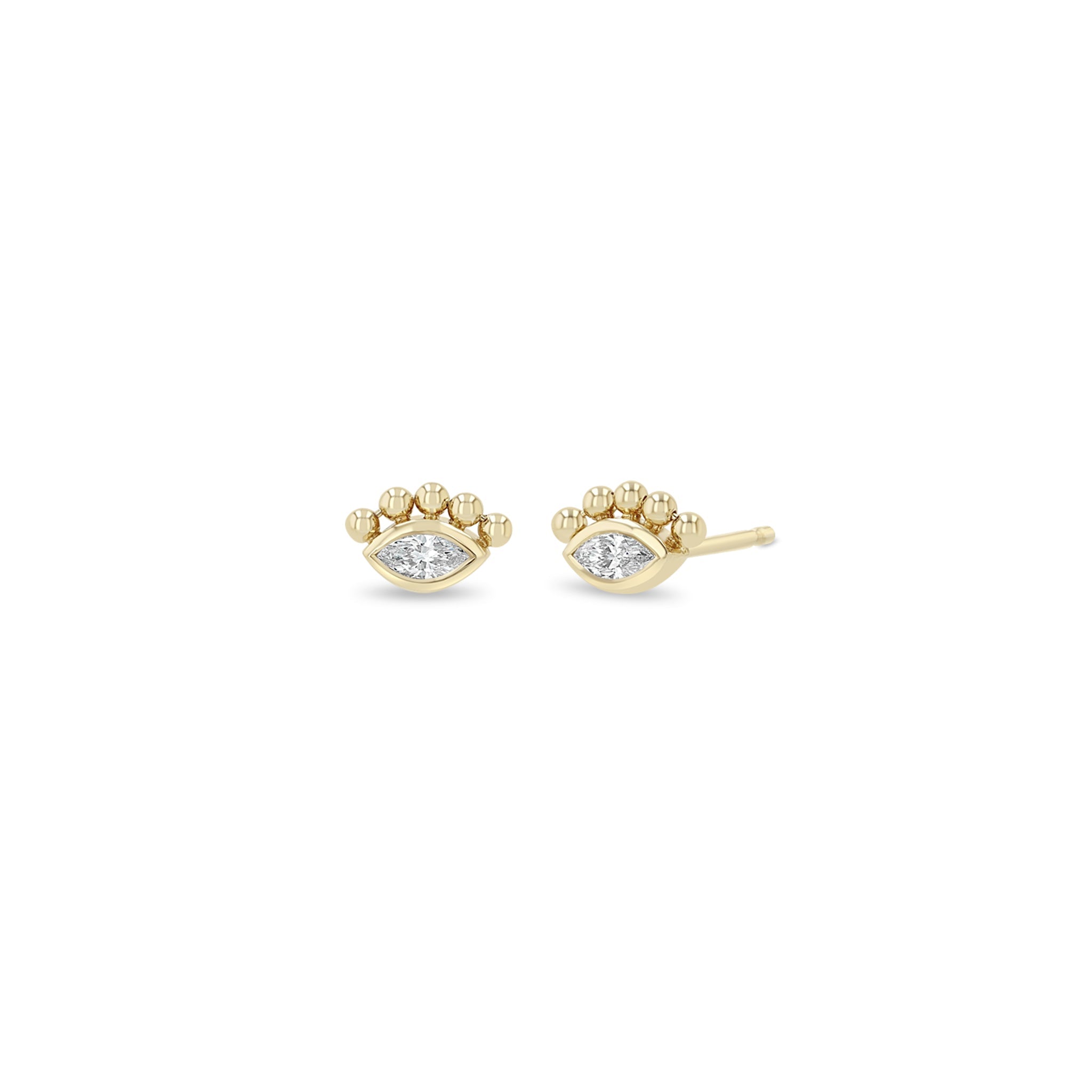Zoe Chicco 14k gold earrings with diamonds and small beads on top with a white background
