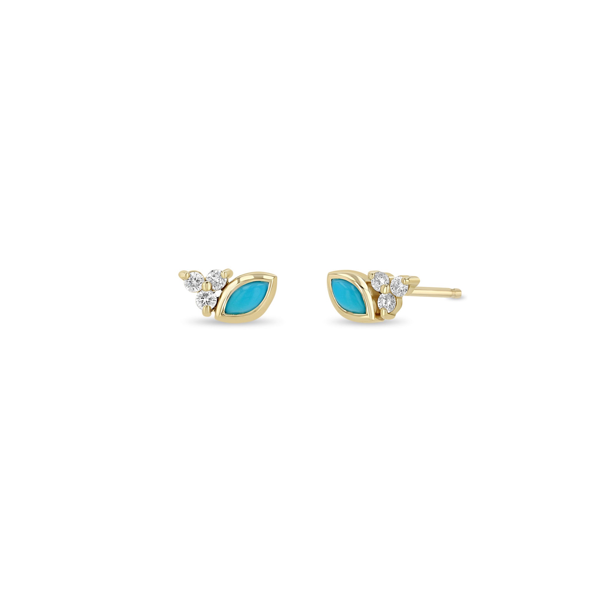 Zoë Chicco 14k Gold Marquise Turquoise & Diamond Trio Stud Earrings