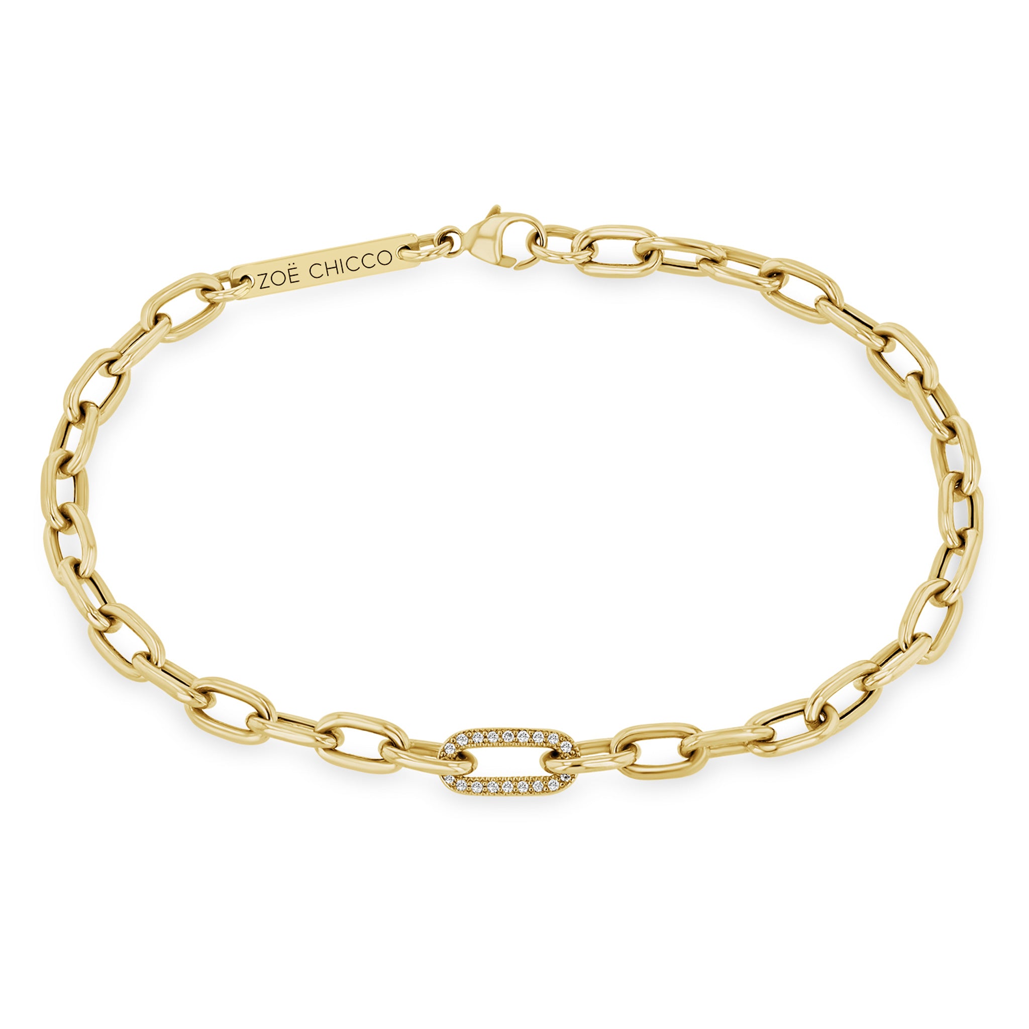 Zoë Chicco 14k Medium Square Oval Chain Bracelet with Single Pavé Diamond Link