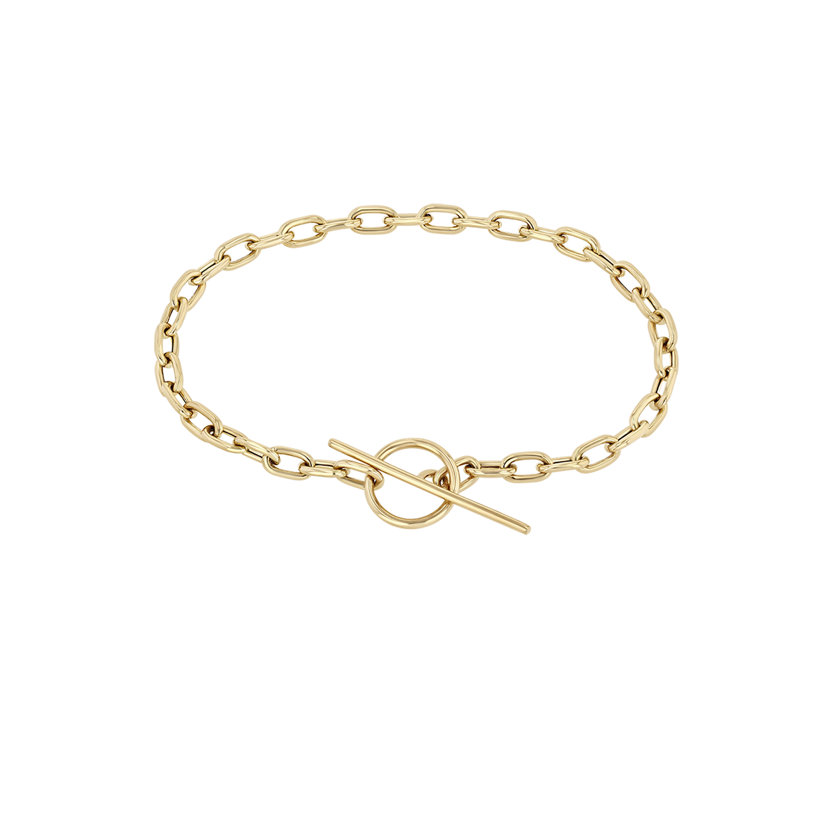 Zoe Chicco 14k gold large oval chain bracelet with a toggle clasp on a transparent background