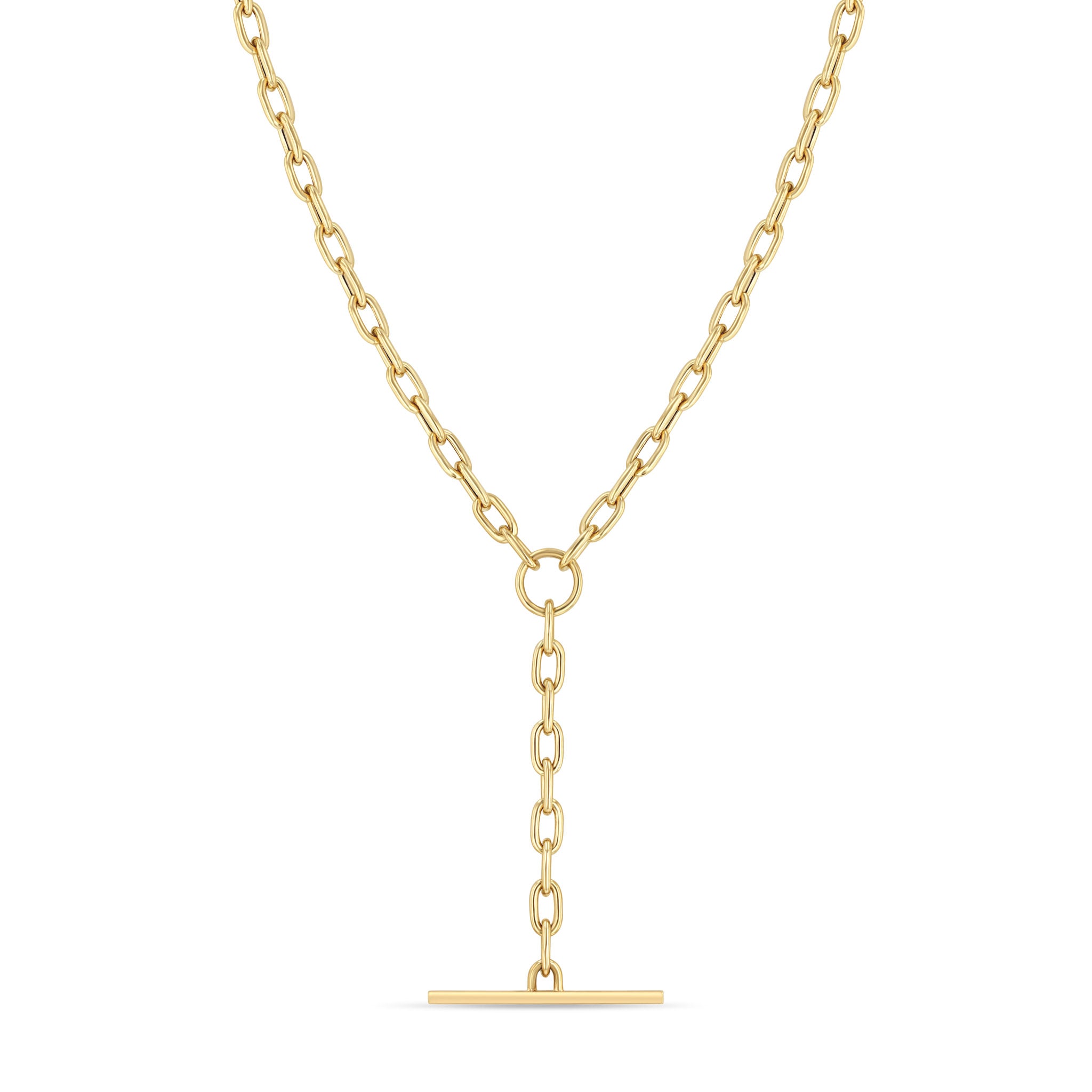 Zoë Chicco 14k Gold Medium Square Oval Link Chain Faux Toggle Lariat Necklace