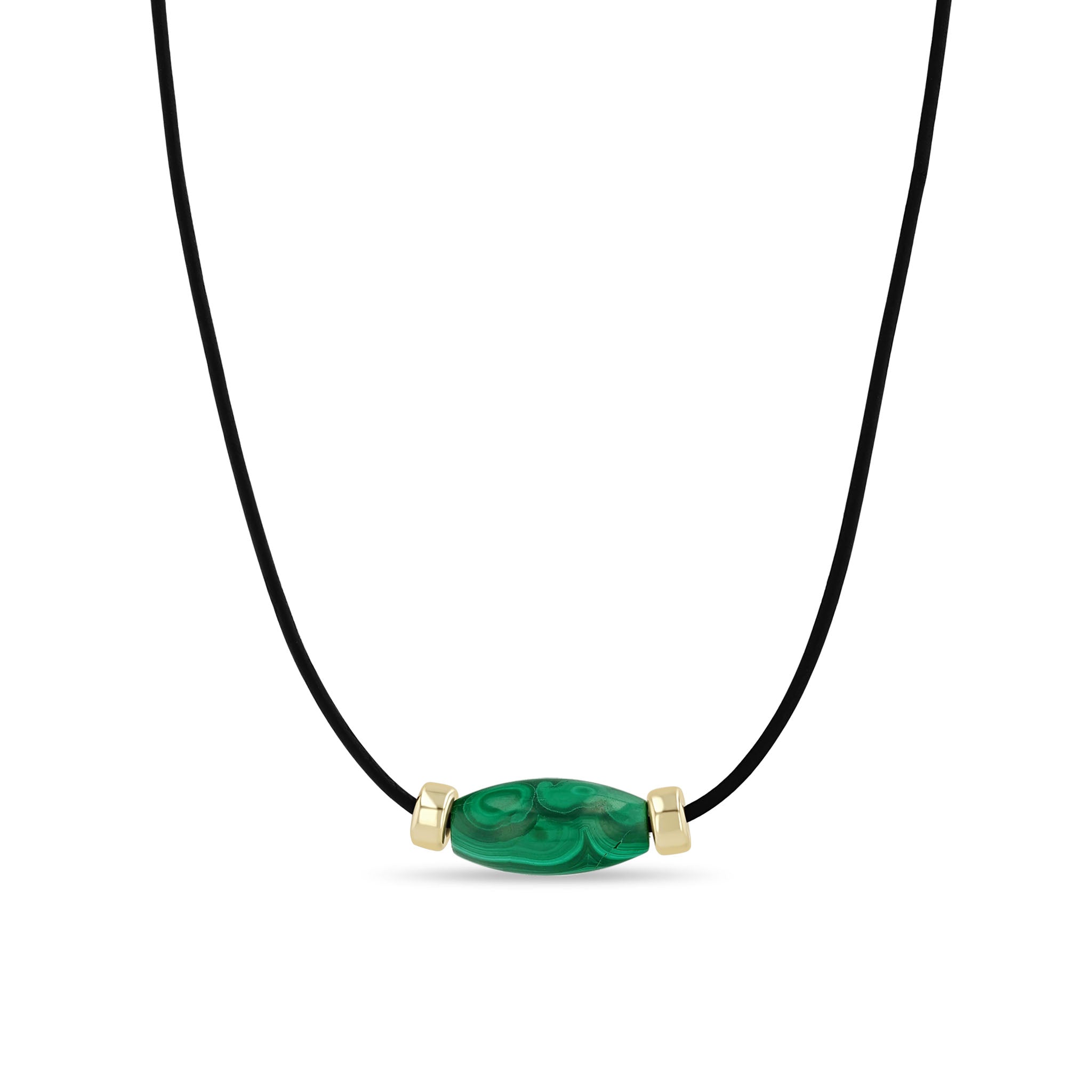 Zoe Chicco 14k Malachite Barrel & Gold Rondelle Bead Leather Cord Necklace