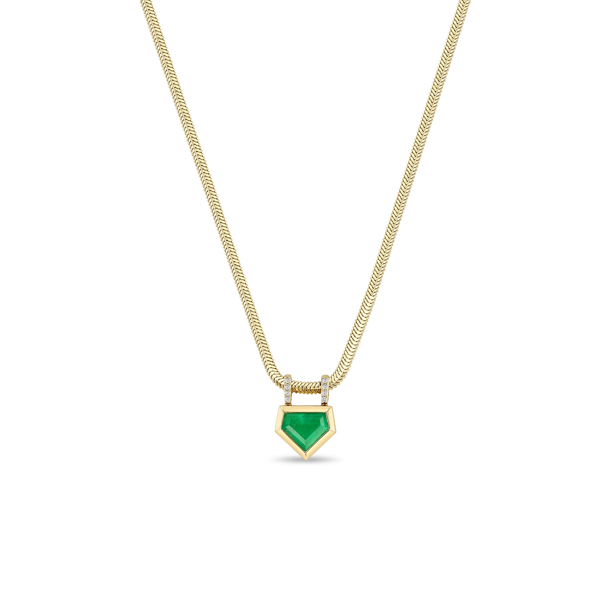 Zoë Chicco 14k Gold One of a Kind Shield Emerald Bezel Snake Chain Necklace