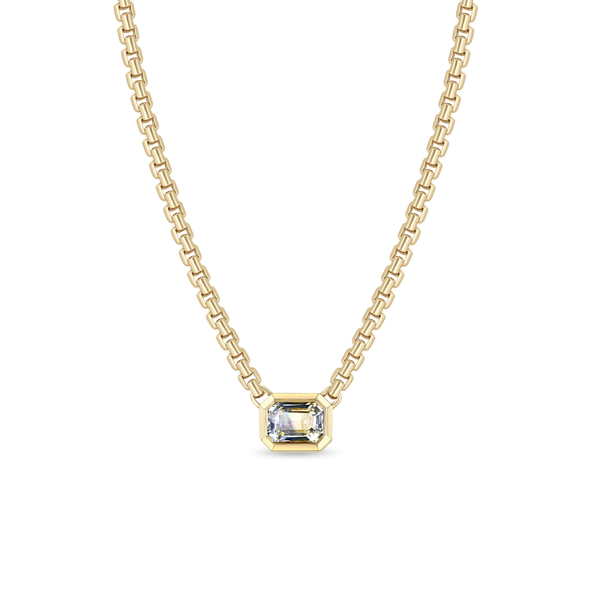 Zoë Chicco 14k Gold One of a Kind Emerald Cut Ombre Sapphire Box Chain Necklace