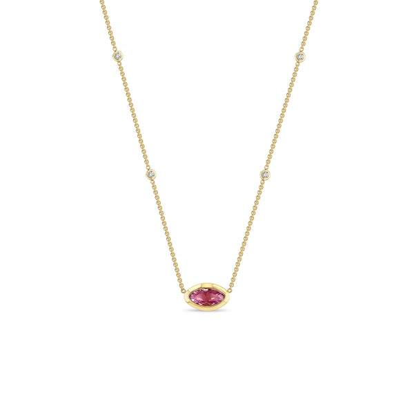 Zoë Chicco 14k Gold One of a Kind Marquise Pink Sapphire with Floating Diamond Stations Necklace